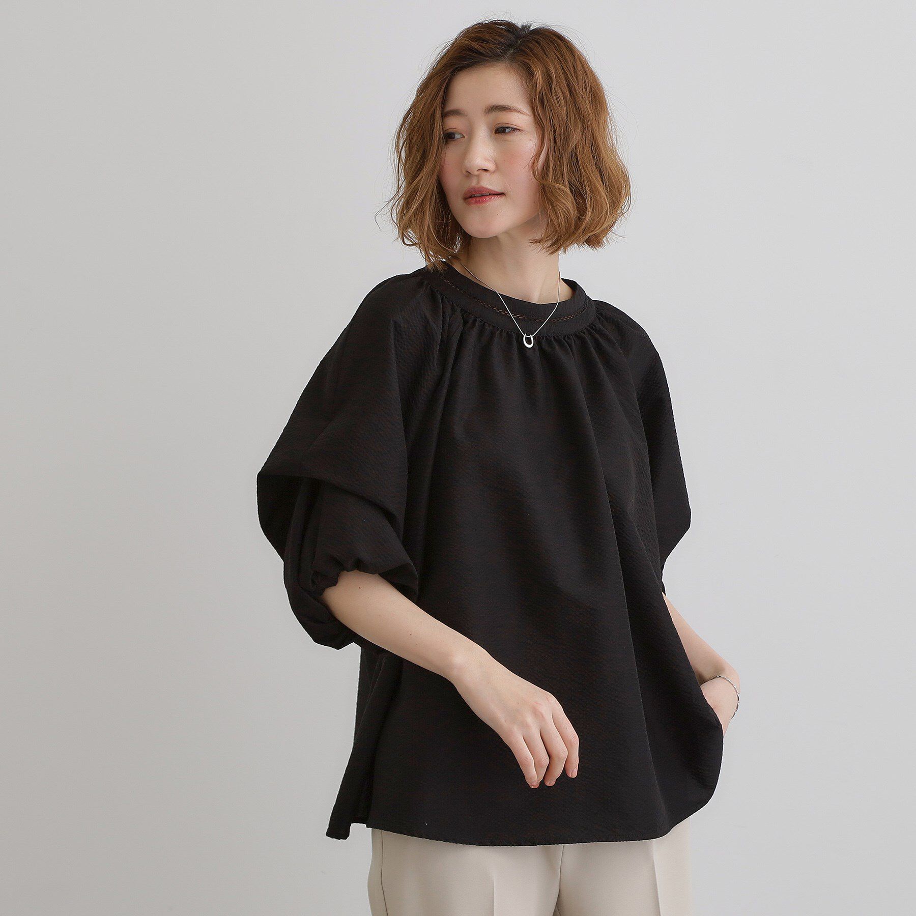 grove「2WAYサッカースモックブラウス」|シャツ・ブラウス|ブラック(019)