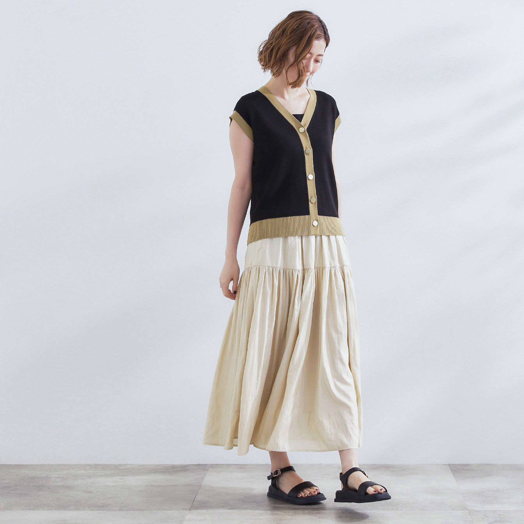 grove「【2点SET】可愛く着まわせる！便利なニットベスト＆スカートセット」|スーツ|