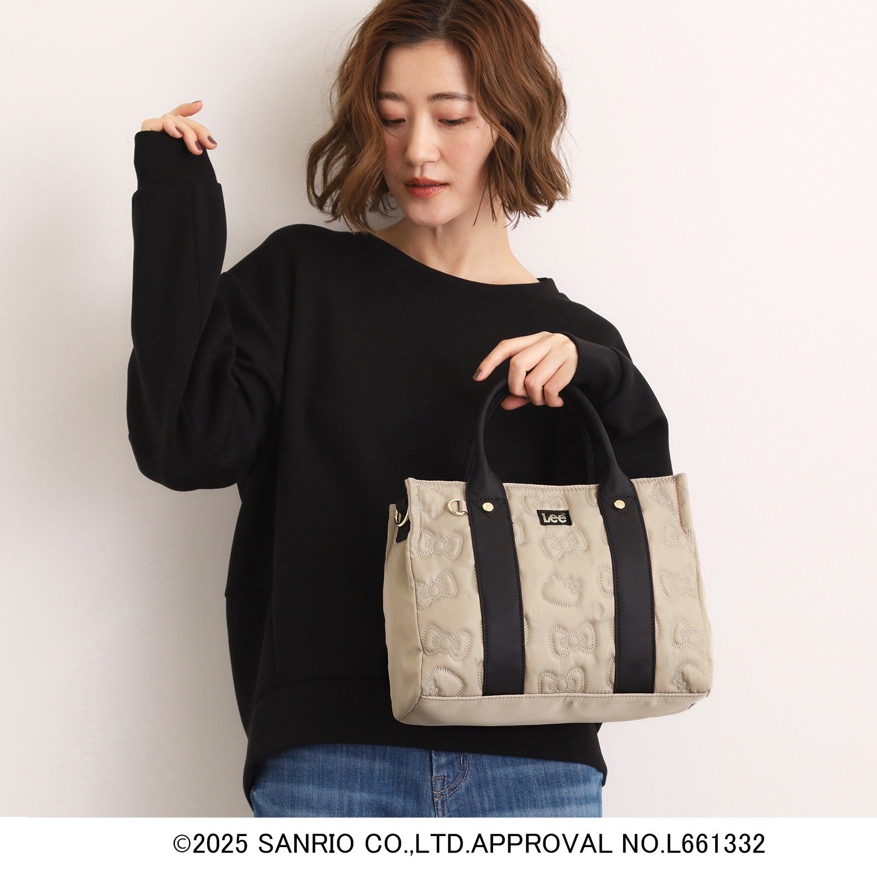 grove「【ハローキティ】Lee別注リボンキティキルトスクエアトート」|トートバッグ|ライトベージュ(55