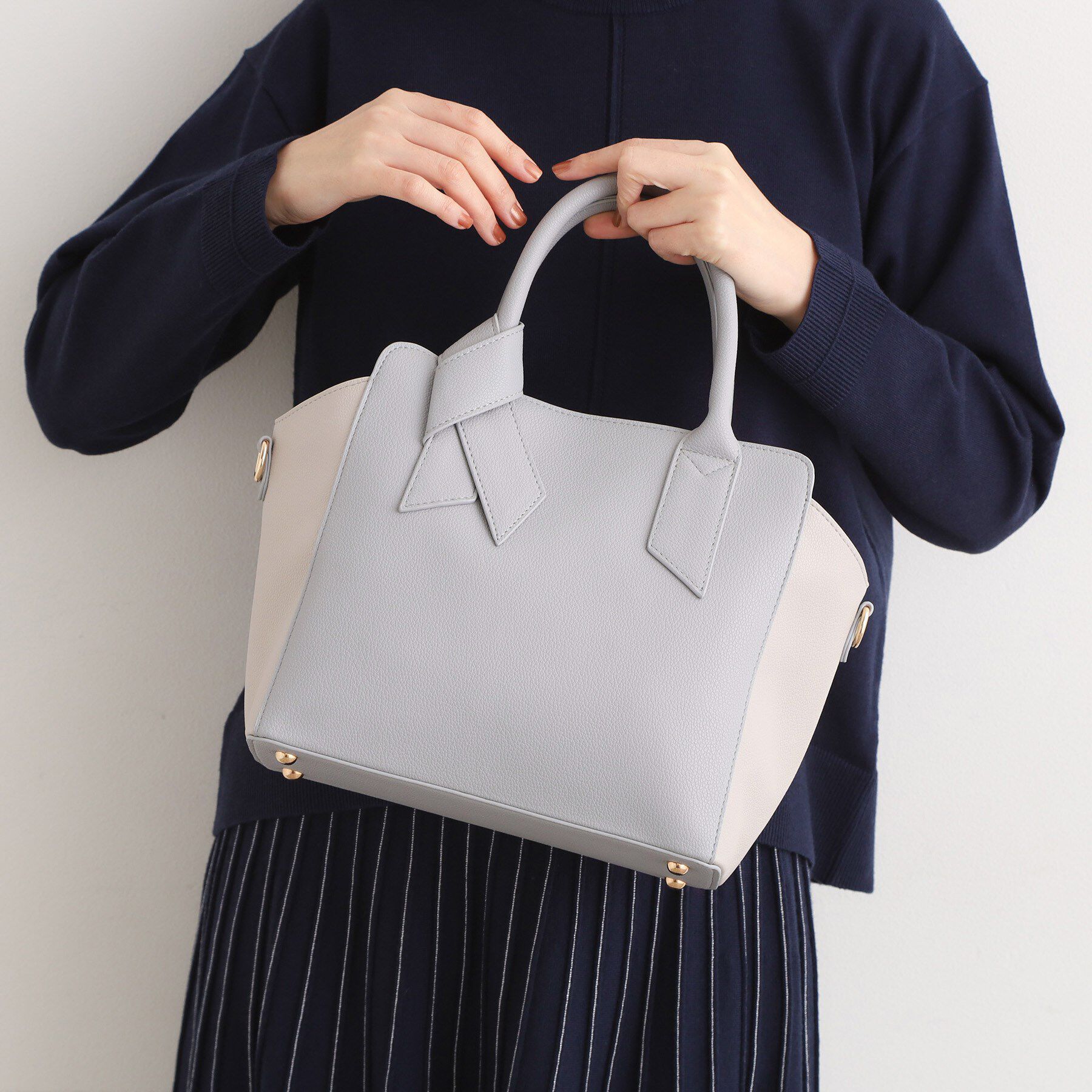 grove「【人間工学】ノットハンドル2WAYトート」|トートバッグ|サックス&times;グレー(5