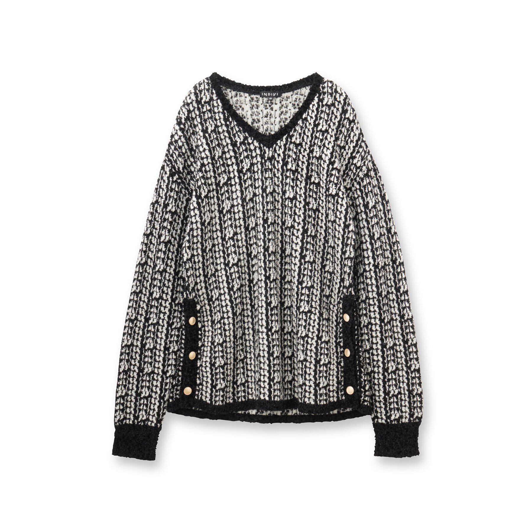 INDIVI「【洗える／映え】ツイーディーVネックニット」|ニット・セーター|