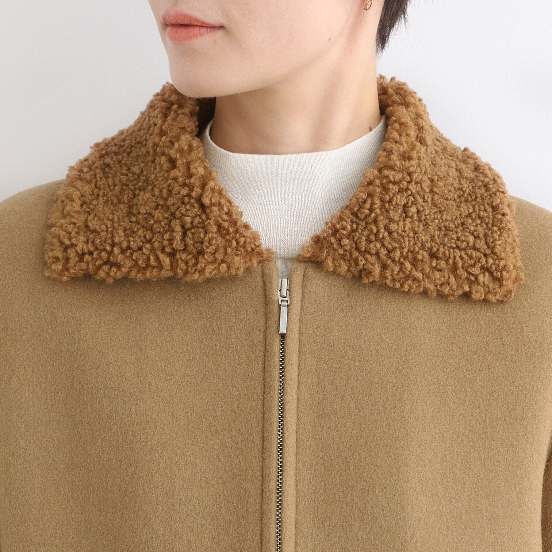 INDIVI「【トレンド◎】カーリーフェイクファーロングウール混コート」|ステンカラーコート|