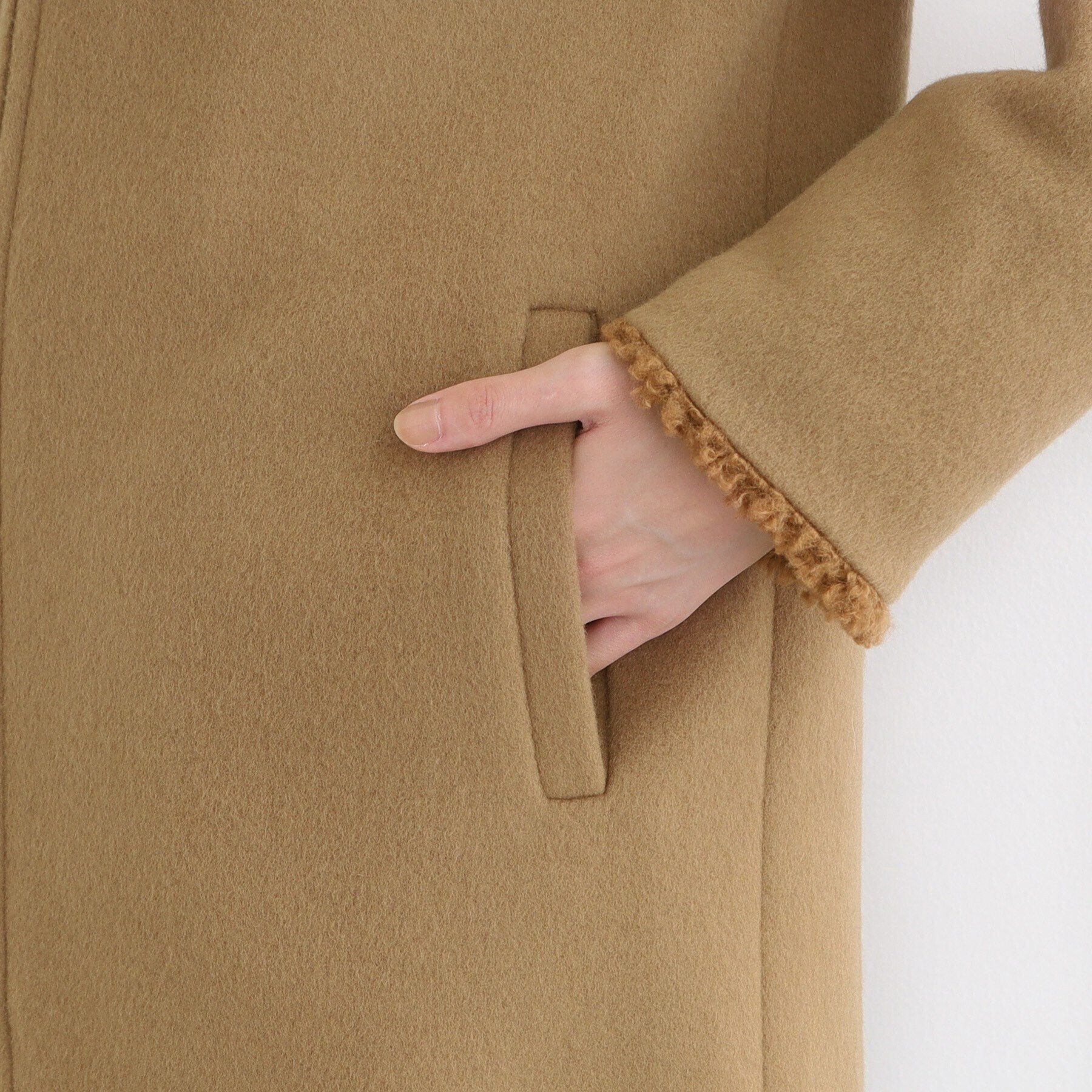 INDIVI「【トレンド◎】カーリーフェイクファーロングウール混コート」|ステンカラーコート|