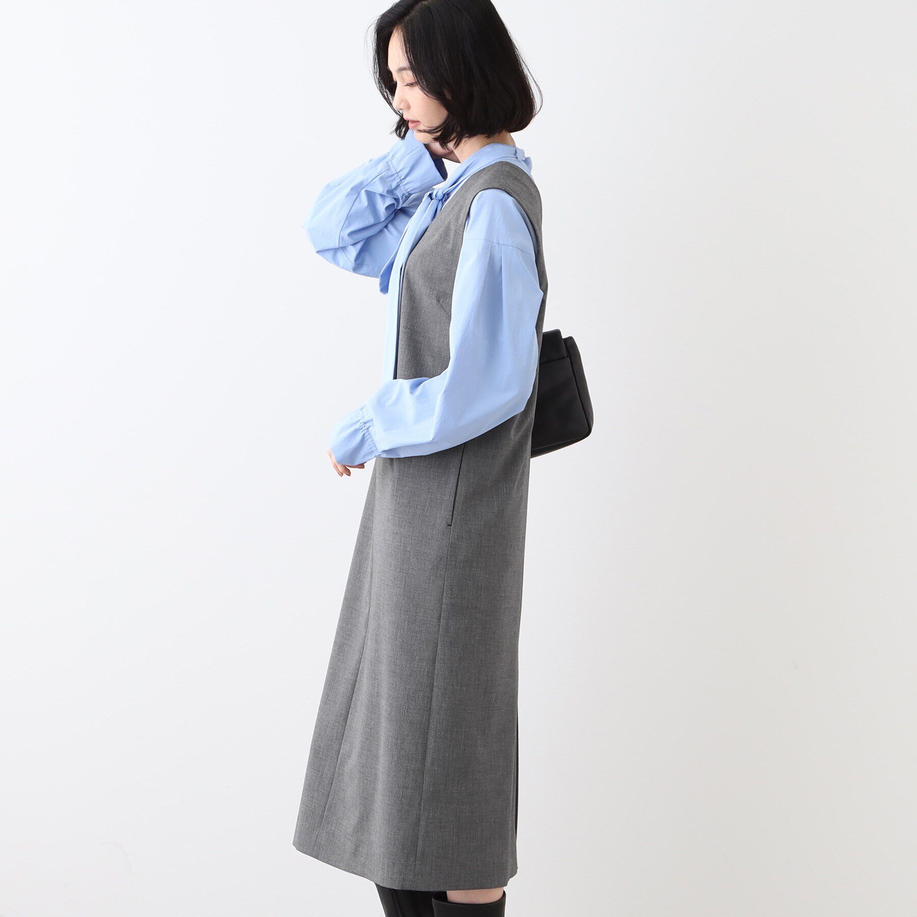 INDIVI「【洗える】ウールライクジャンパースカート」|ワンピース|