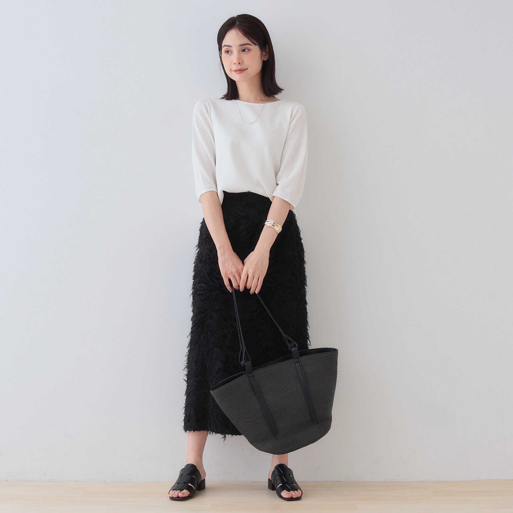 INDIVI「【洗える／和紙混素材／SETUP可能】バルーンスリーブニット」|ニット・セーター|