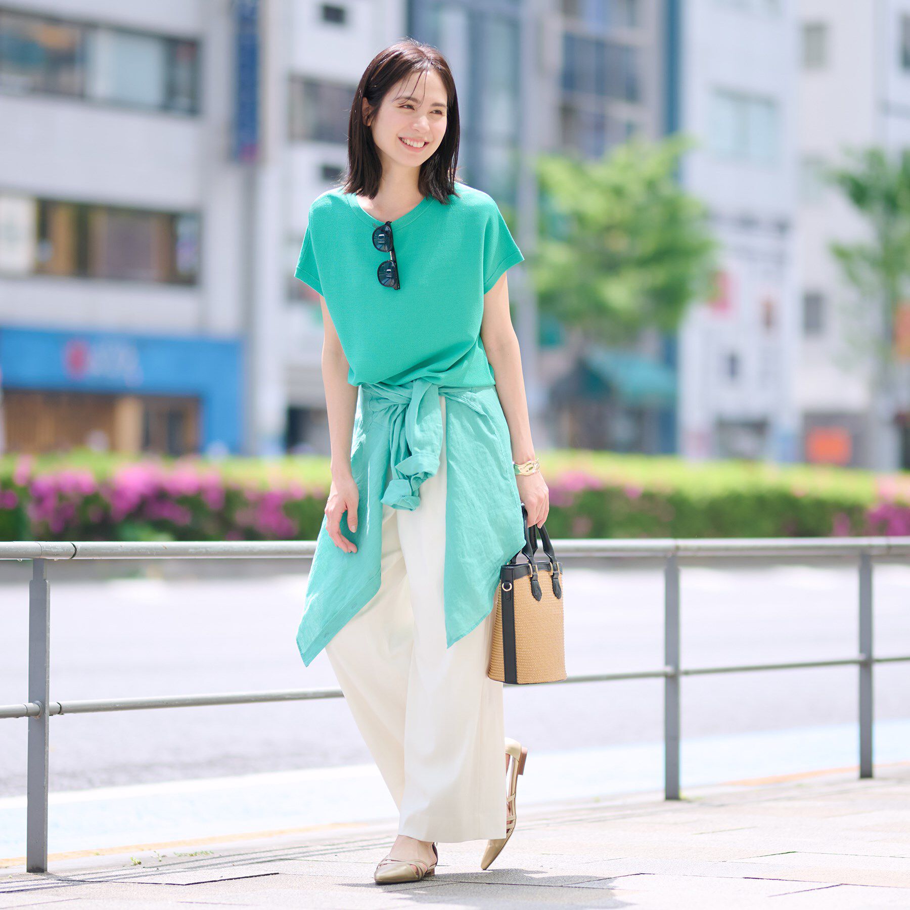 INDIVI「新色登場！【洗える／清涼感】レーヨンストレッチ フレンチスリーブニット」|ニット・セーター|