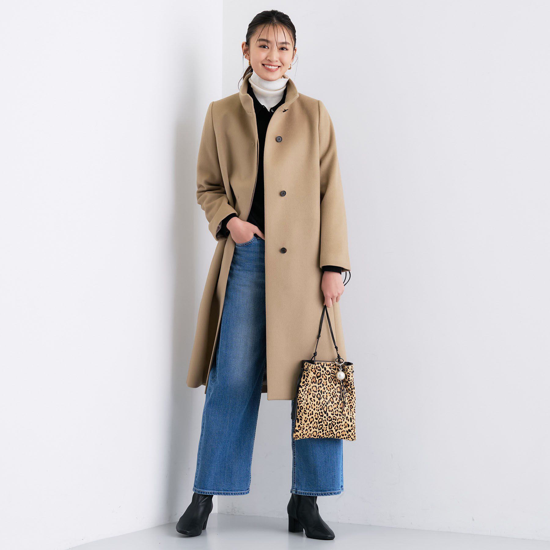 名品コート／日本製】ウール100％スタンドカラーロングコート（INDIVI