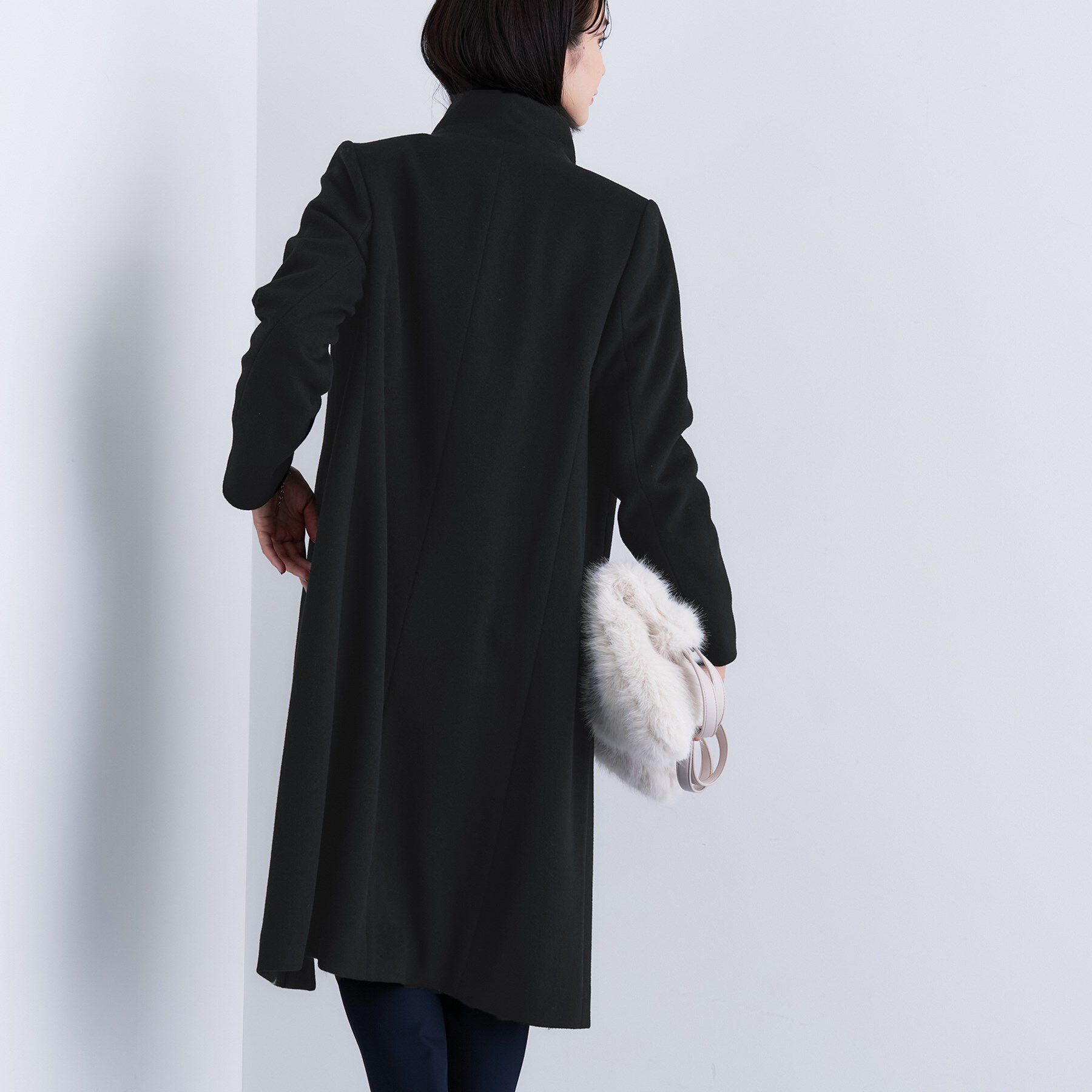 名品コート／日本製】ウール100％スタンドカラーロングコート（INDIVI