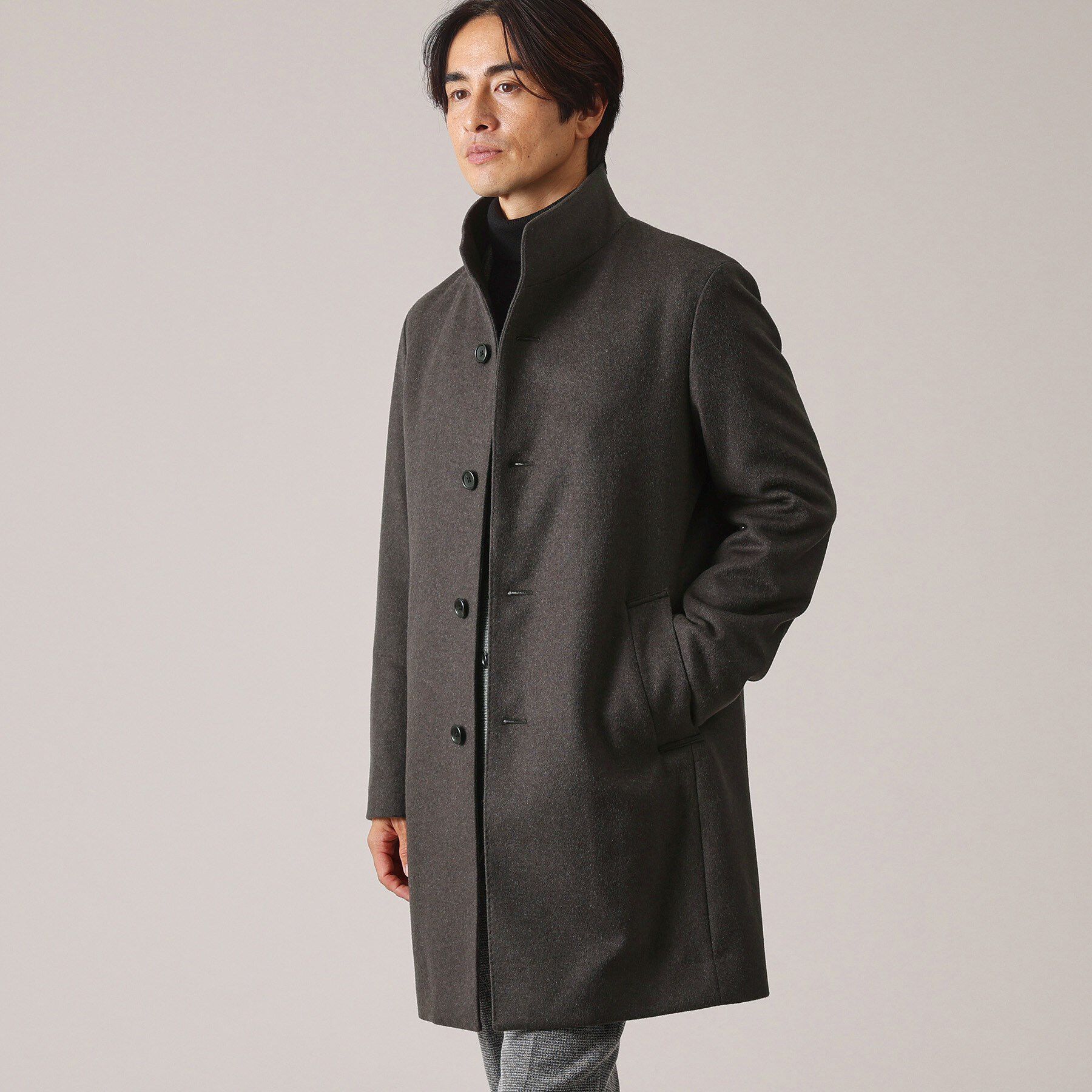 TAKEO KIKUCHI「【ウールカシミヤブレンド】ビーバー調 スタンドカラー コート」|その他|ﾁｬｺｰﾙｸﾞﾚｰ(114)