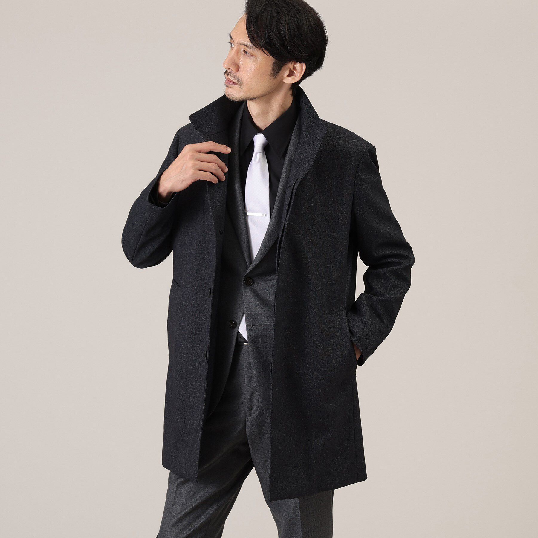 TAKEO KIKUCHI「【ダウンライナー付】メランジ スタンドカラー コート」|その他|チャコールグレー(0