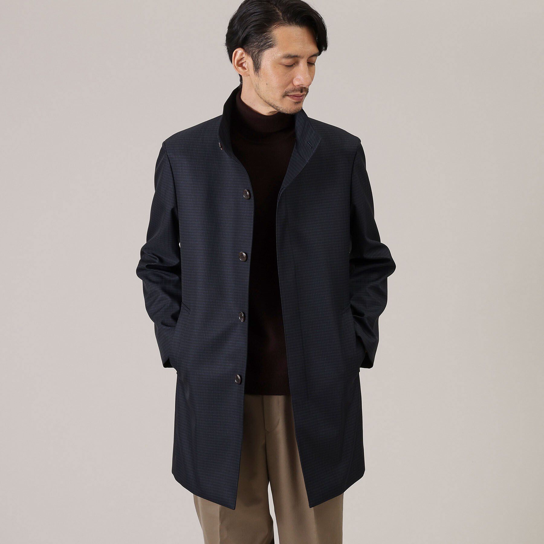 TAKEO KIKUCHI「【ダウンライナー付】メランジ スタンドカラー コート」|その他|ネイビー/チェック(