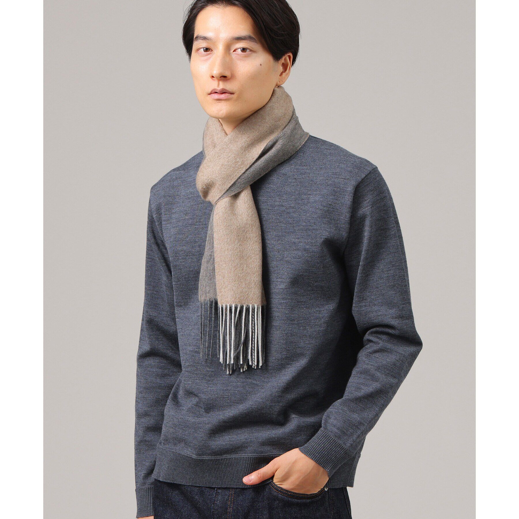 TAKEO KIKUCHI「【カシミヤ100％】無地リバー 配色カシミヤマフラー」|ストール|