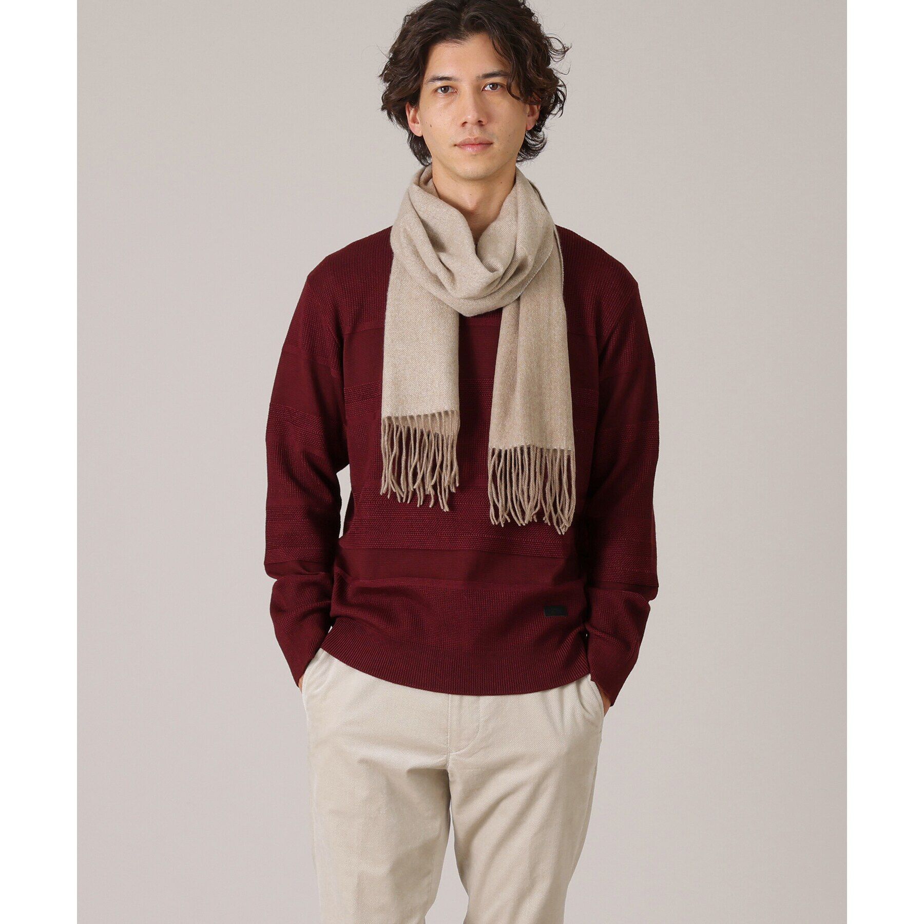 TAKEO KIKUCHI「【カシミヤ100％】無地リバー 配色カシミヤマフラー」|ストール|