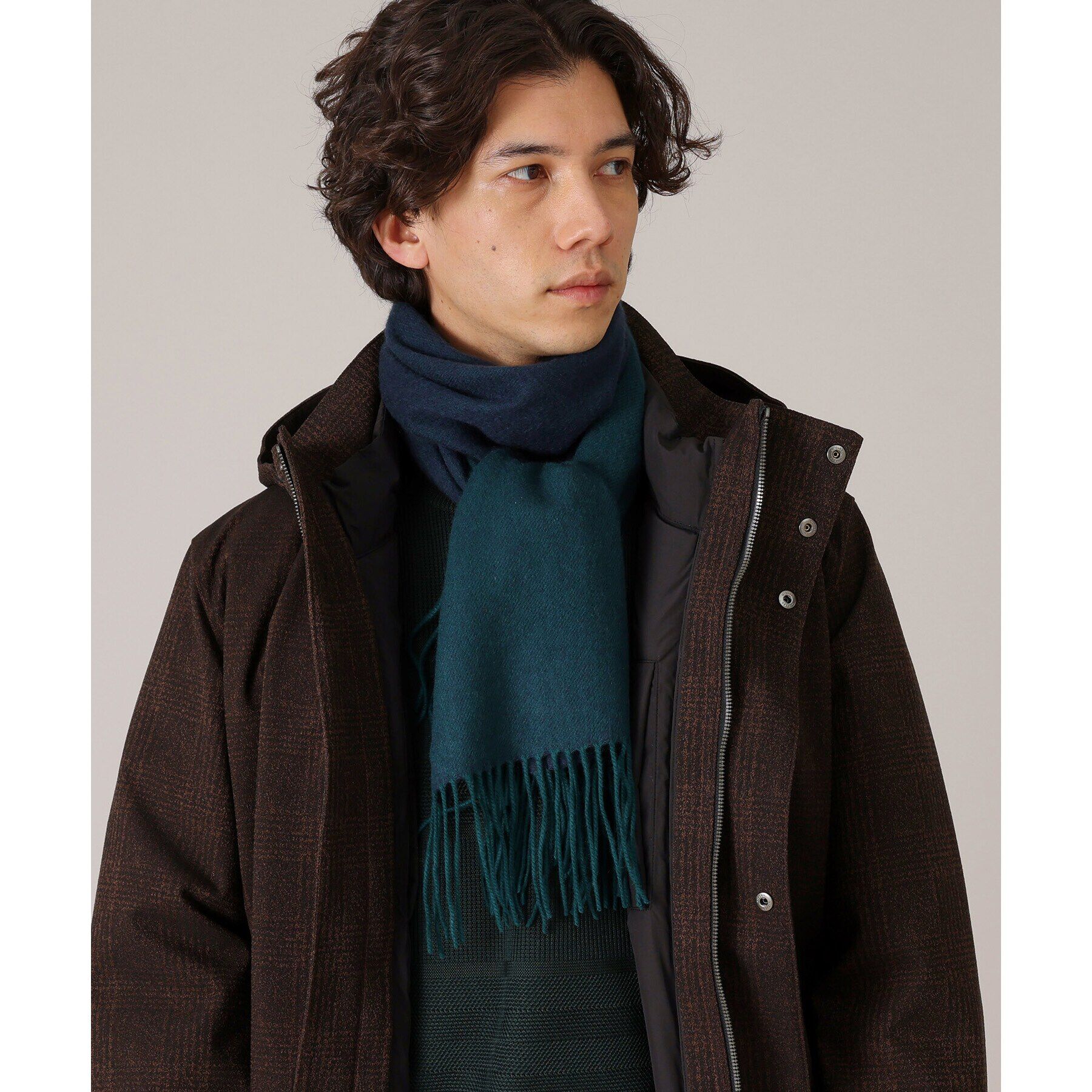 TAKEO KIKUCHI「【カシミヤ100％】無地リバー 配色カシミヤマフラー」|ストール|