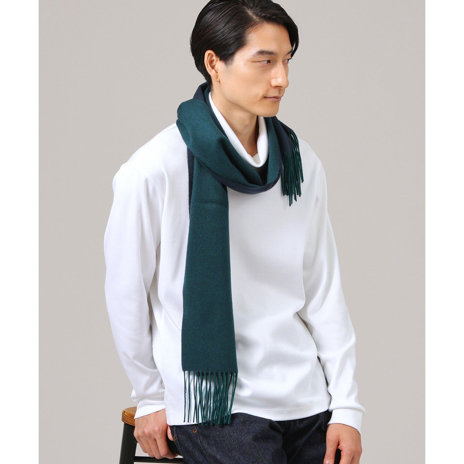 TAKEO KIKUCHI「【カシミヤ100％】無地リバー 配色カシミヤマフラー」|ストール|