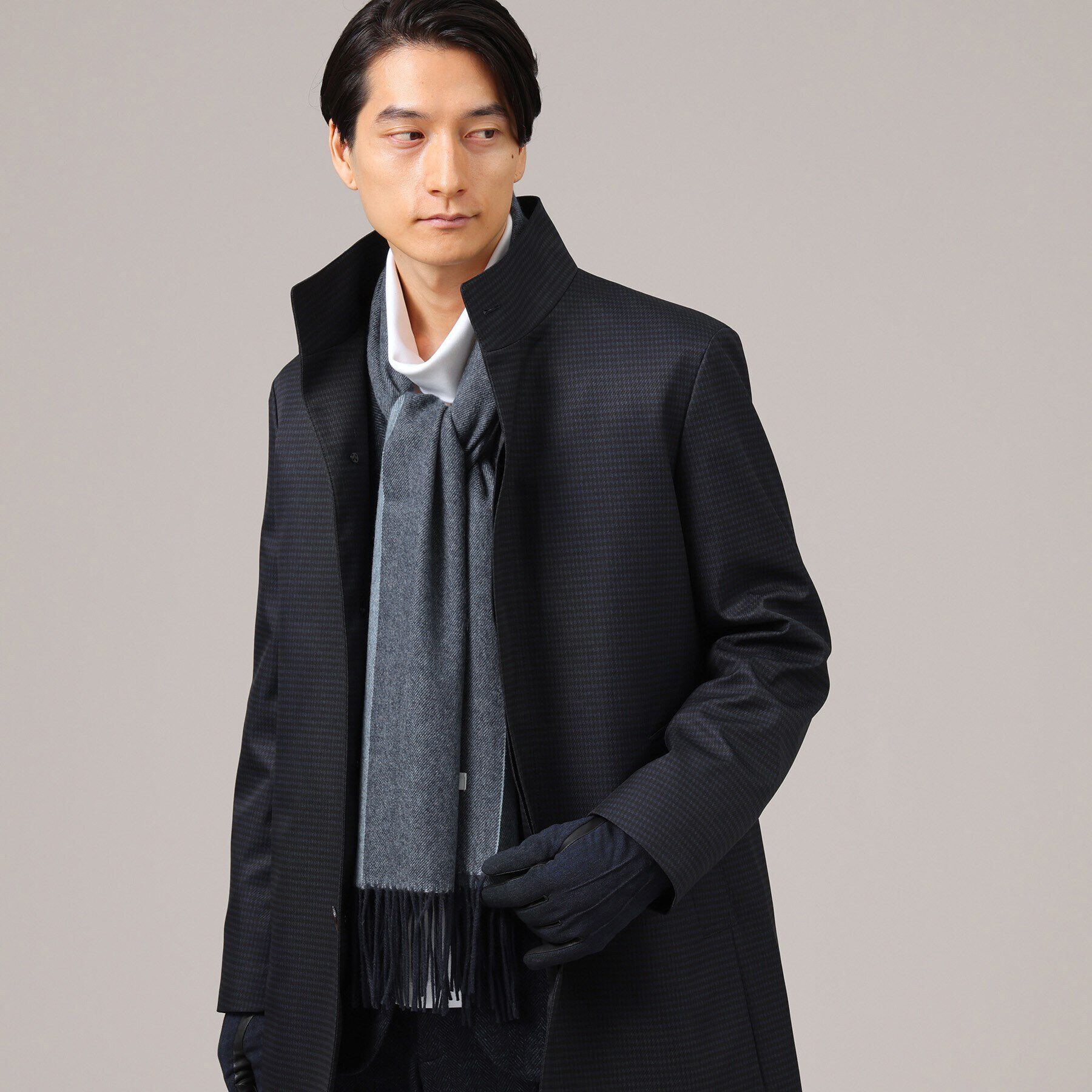 TAKEO KIKUCHI「【カシミヤ100％】無地リバー 配色カシミヤマフラー」|ストール|