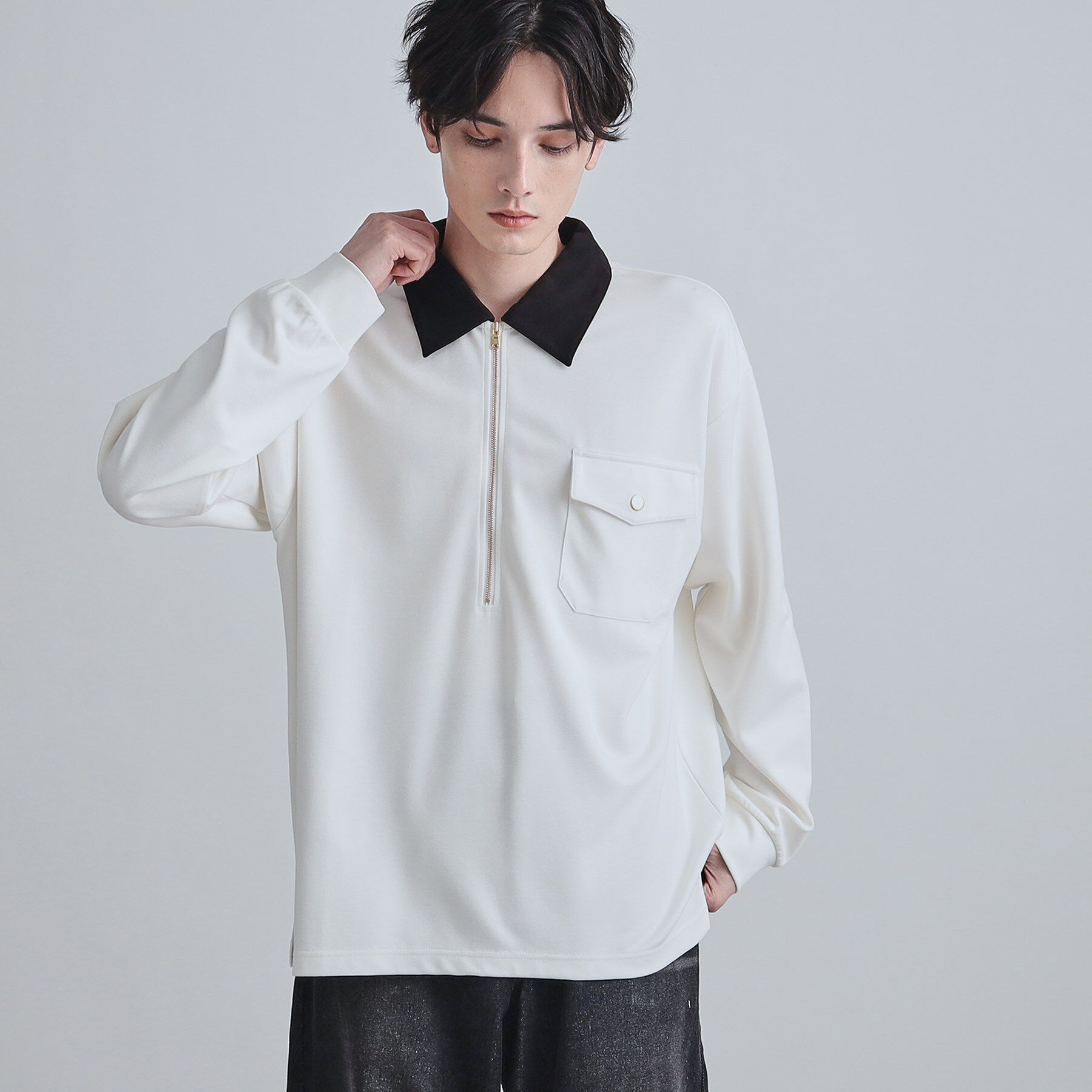 tk.TAKEO KIKUCHI「ハードポンチハーフジップポロカットソー」|Tシャツ・カットソー|