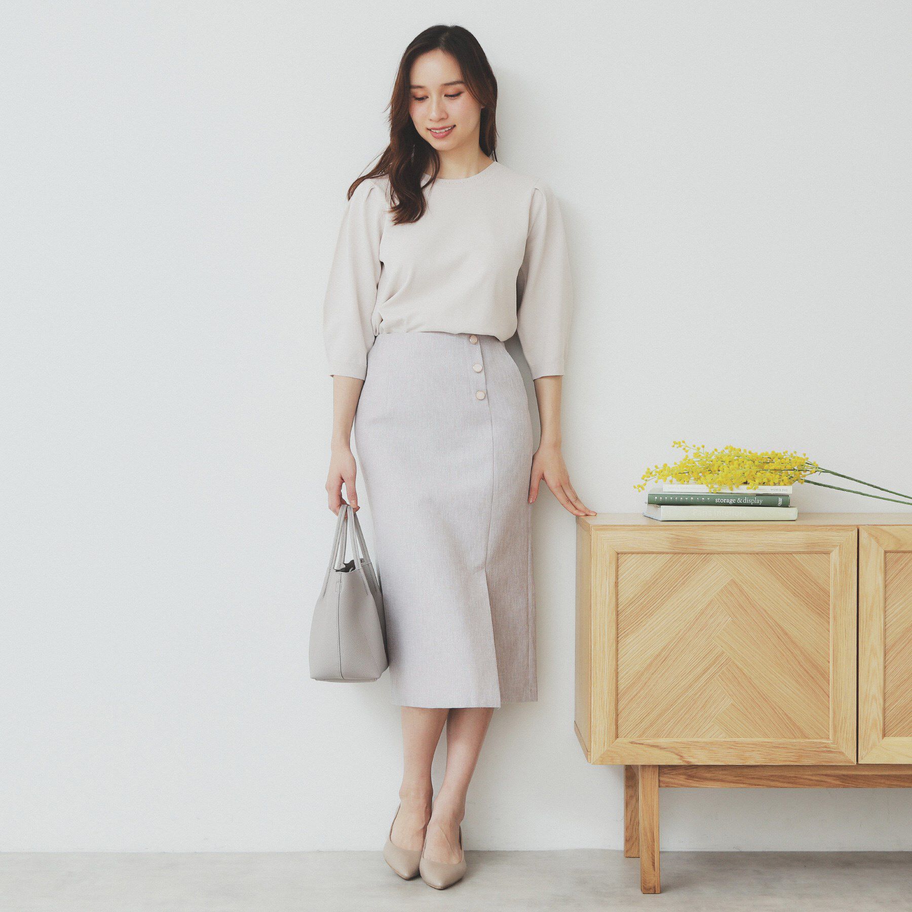 index「リネンライクラメツイードラップタイトスカート/セットアップ対応【洗濯機洗い可】」|スカート|