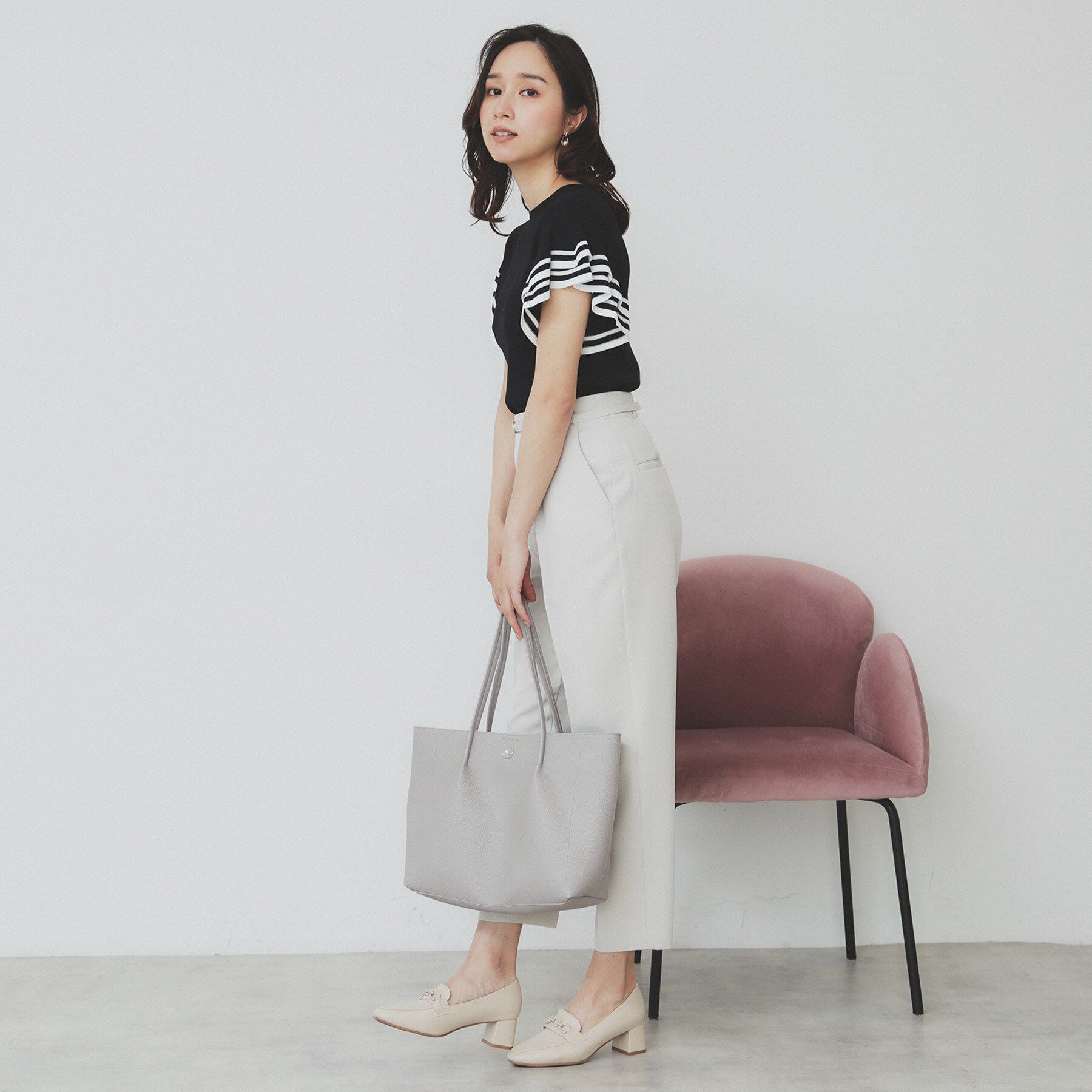 index「ボーダーフリルスリーブニット【洗濯機洗い可】」|ニット・セーター|