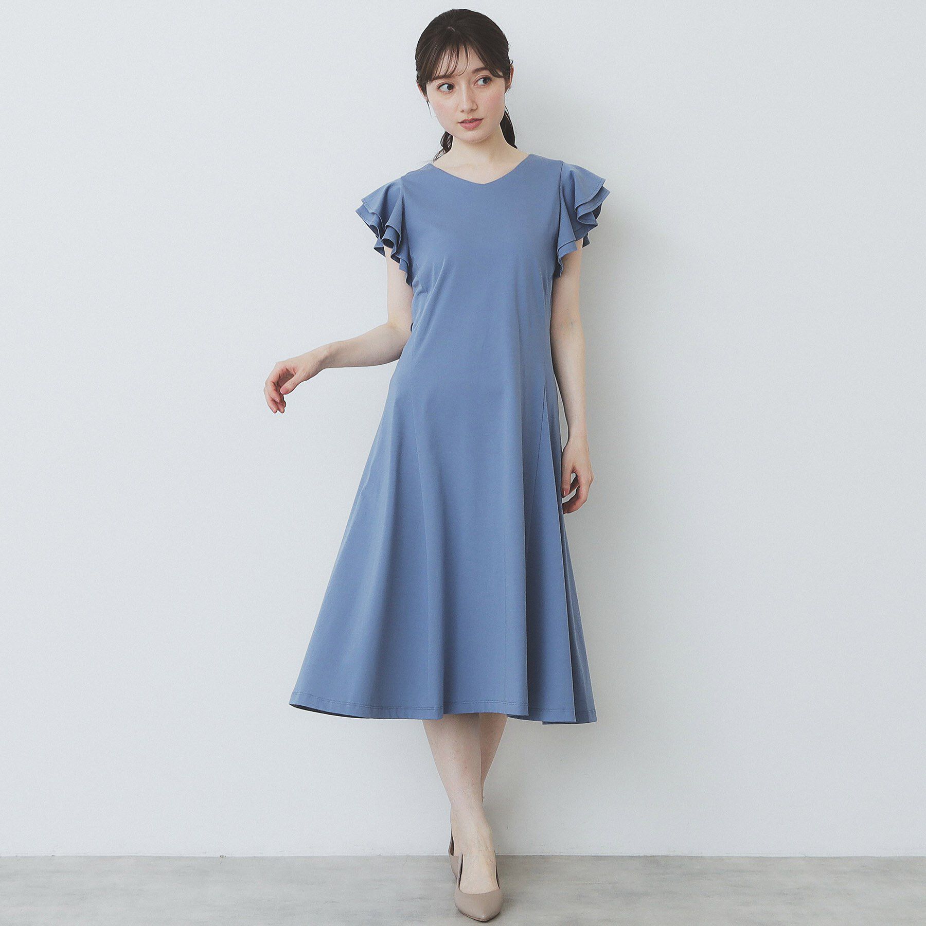 index「《5色展開/S-LLサイズ》シルケットVネックフレアワンピース【接触冷感/UVケア/洗濯機洗い可】」|ワンピース|