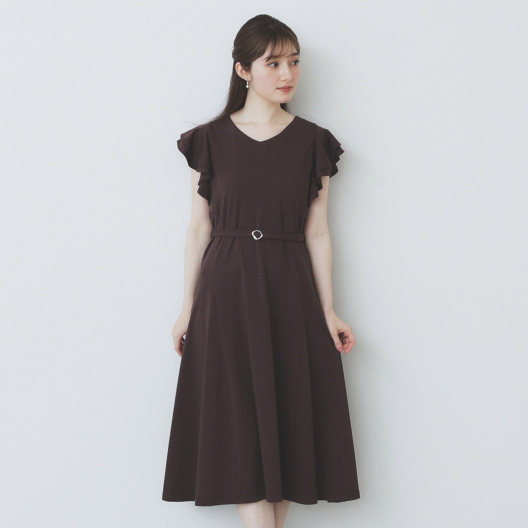 index「《5色展開/S-LLサイズ》シルケットVネックフレアワンピース【接触冷感/UVケア/洗濯機洗い可】」|ワンピース|