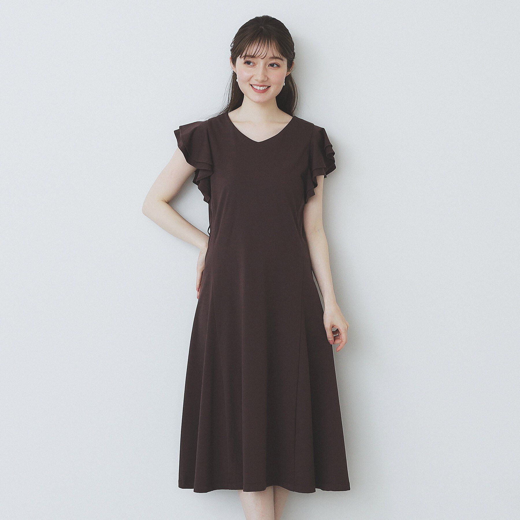 index「《5色展開/S-LLサイズ》シルケットVネックフレアワンピース【接触冷感/UVケア/洗濯機洗い可】」|ワンピース|