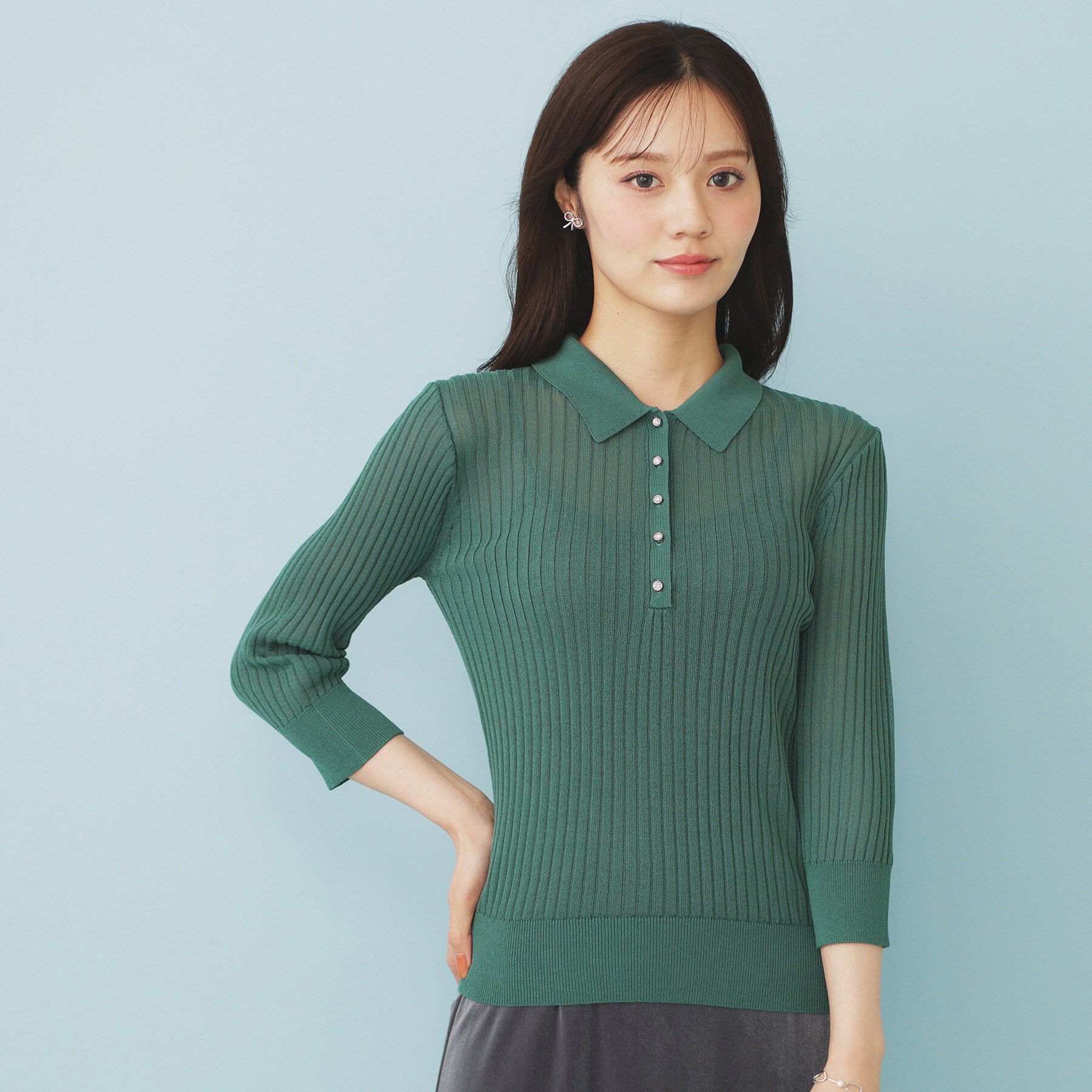 index「シアーリブ衿付きニット【洗濯機洗い可/抗ピル】」|ニット・セーター|