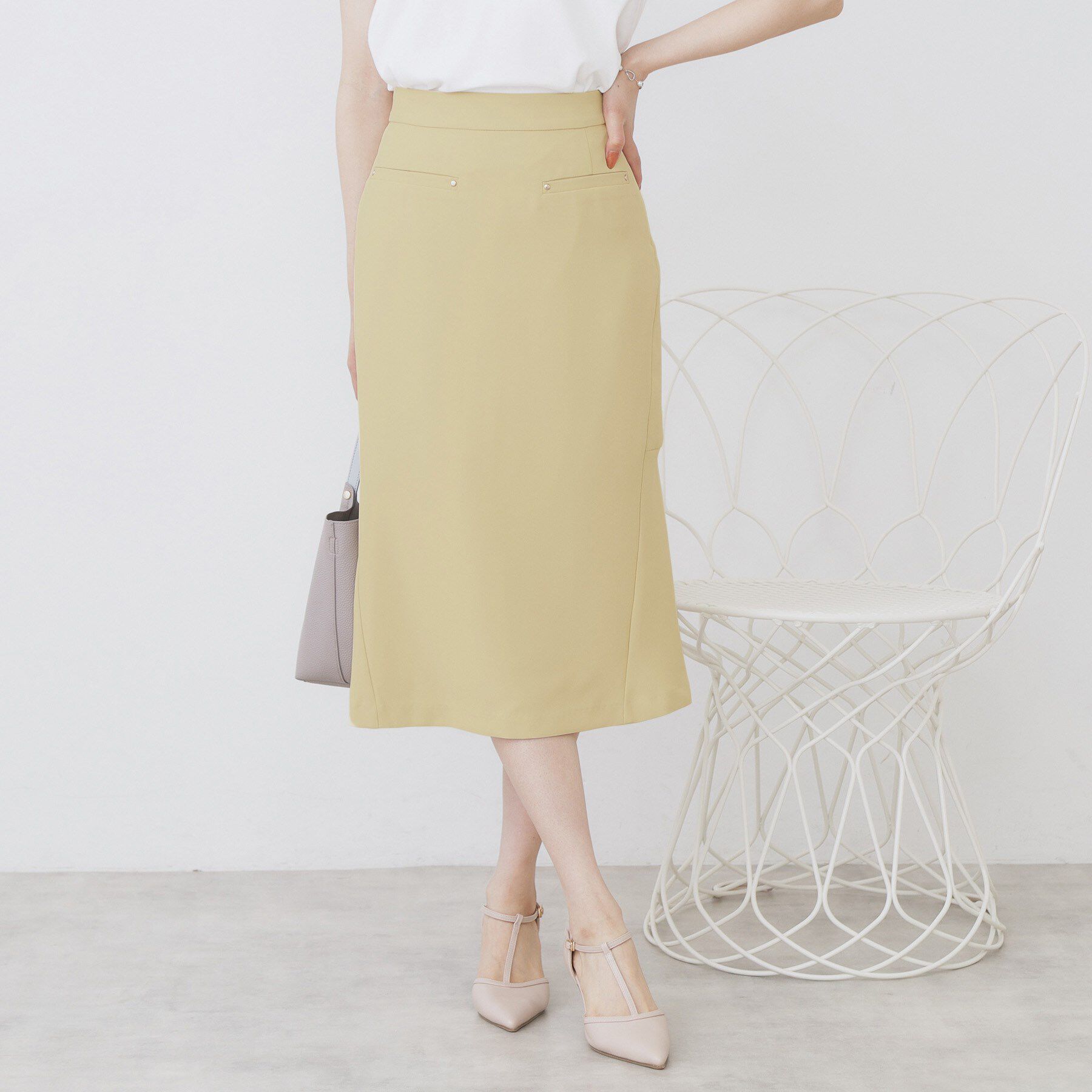 index「バックフレアマーメイドスカート【洗濯機洗い可/イージーアイロン】」|スカート|イエロー(031)