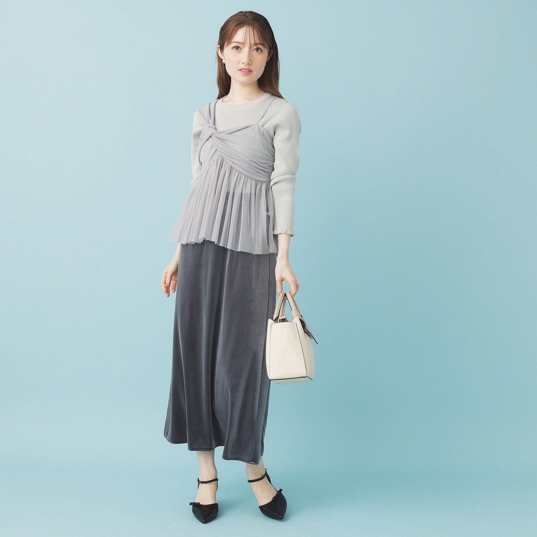 index「《ツインセット》チュールキャミ&times;ラメリブニット【洗濯機OK】」|ニット・セーター|