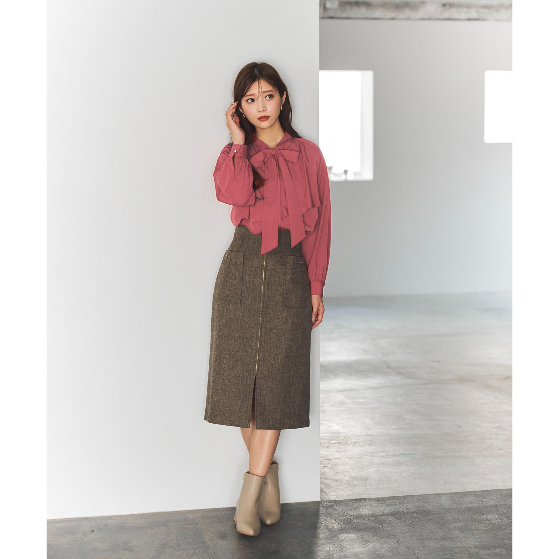 index「ツイード調フロントジップタイトスカート【洗濯機OK/防シワ】」|スカート|