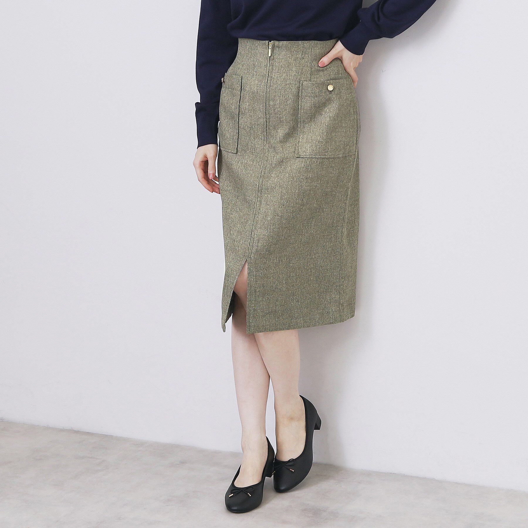 index「ツイード調フロントジップタイトスカート【洗濯機OK/防シワ】」|スカート|ベージュ(052)