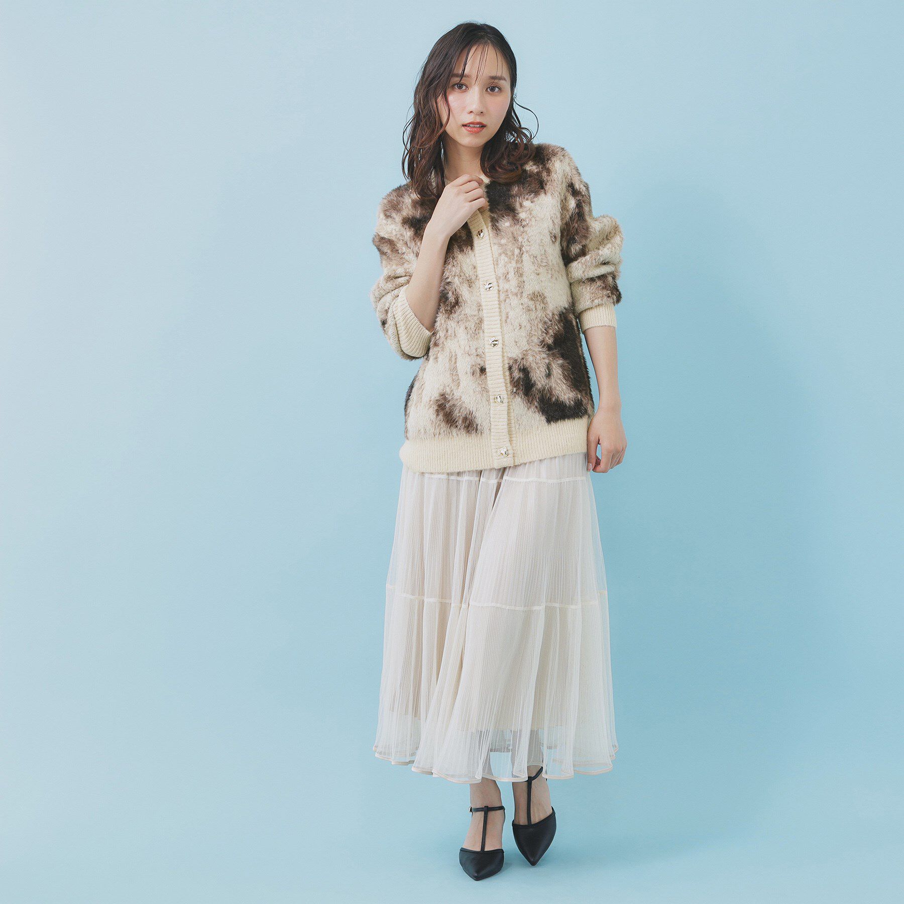 index「フェザー幾何ジャカードクルーミドルカーディガン【洗濯機OK】」|カーディガン|