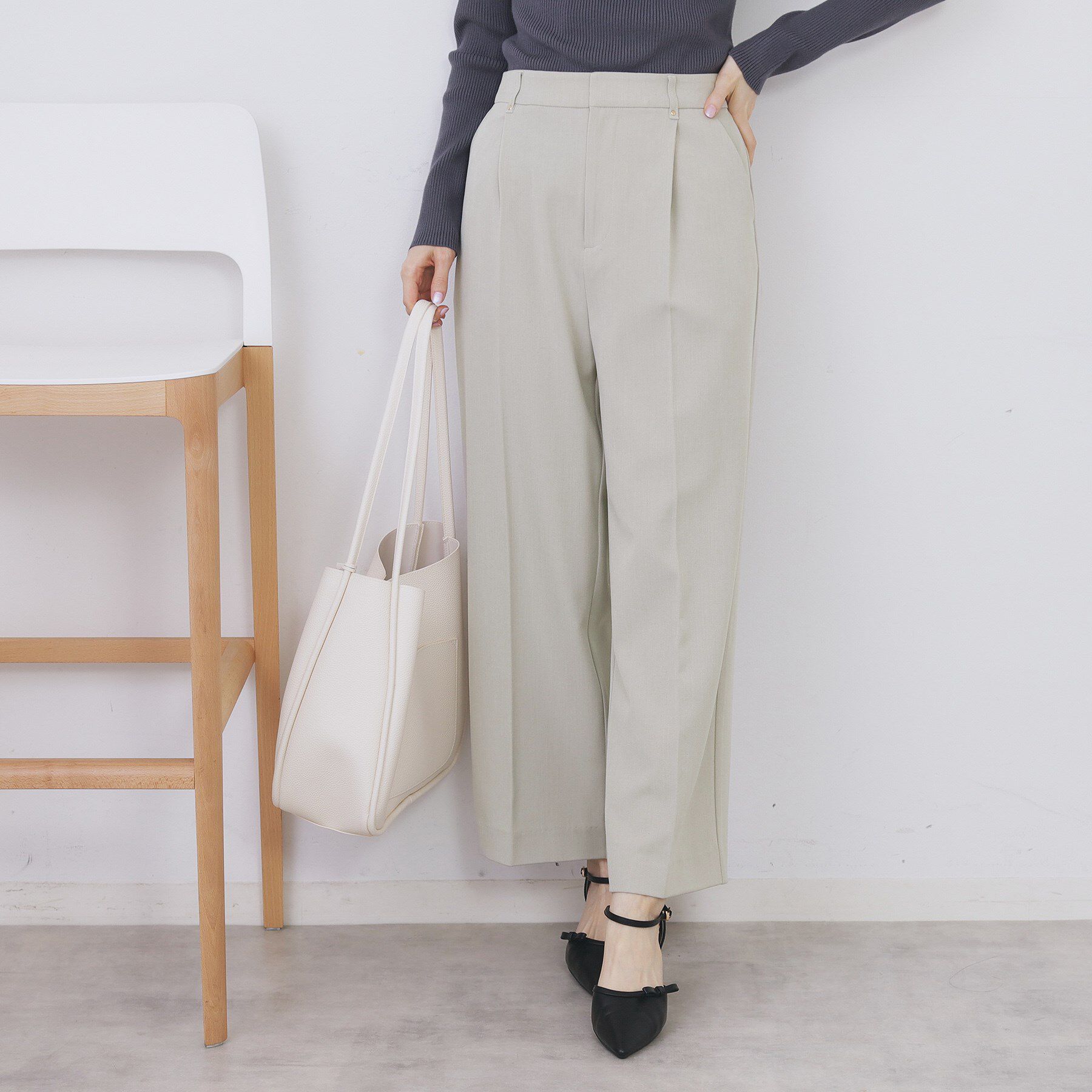 index「裏起毛ストレッチワイドパンツ【洗濯機OK/イージーアイロン】」|その他|ライトグレー(011