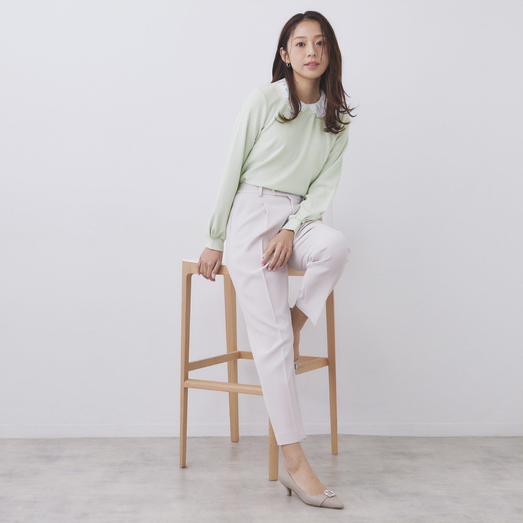 index「レース衿付きピケジャージトップス【洗濯機OK】」|Tシャツ・カットソー|