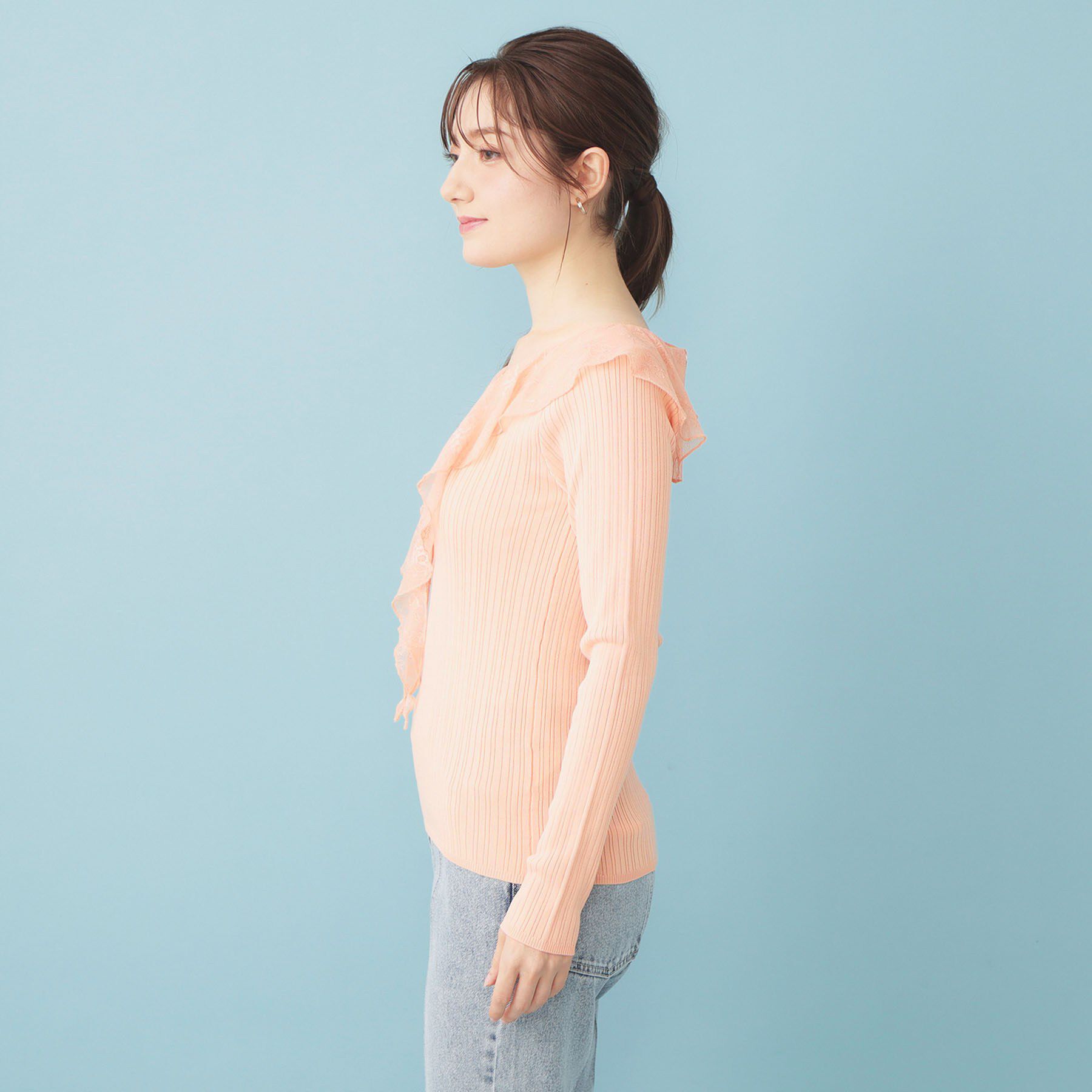 index「レースフリルVネックリブニット【洗濯機OK/坑ピル】」|ニット・セーター|