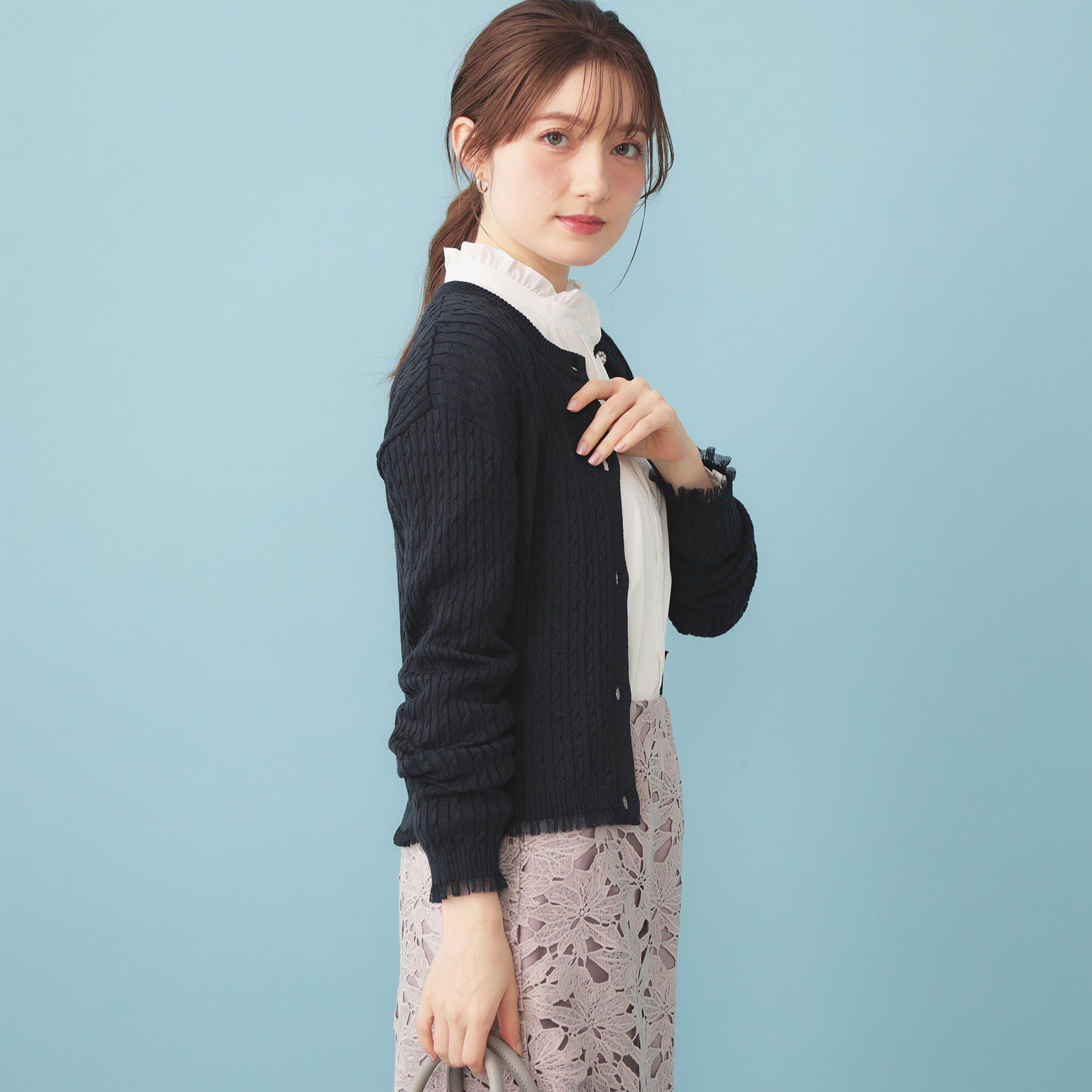 index「袖シアーフリルケーブルラメカーディガン【洗濯機OK/坑ピル】」|カーディガン|