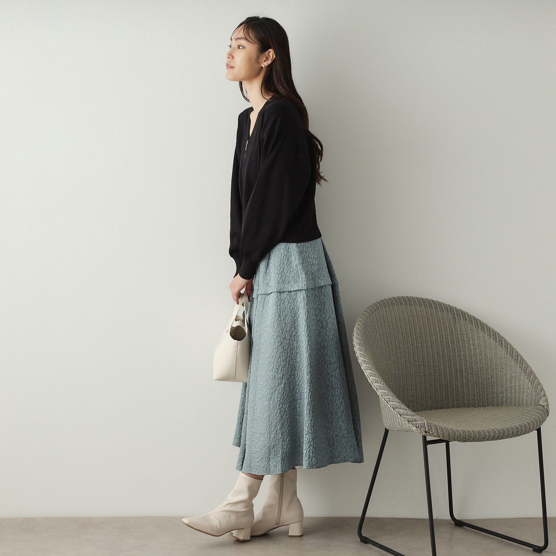 OPAQUE.CLIP「《美人百花掲載》レオパードジャカード フレアスカート【洗濯機洗い可】」|スカート|