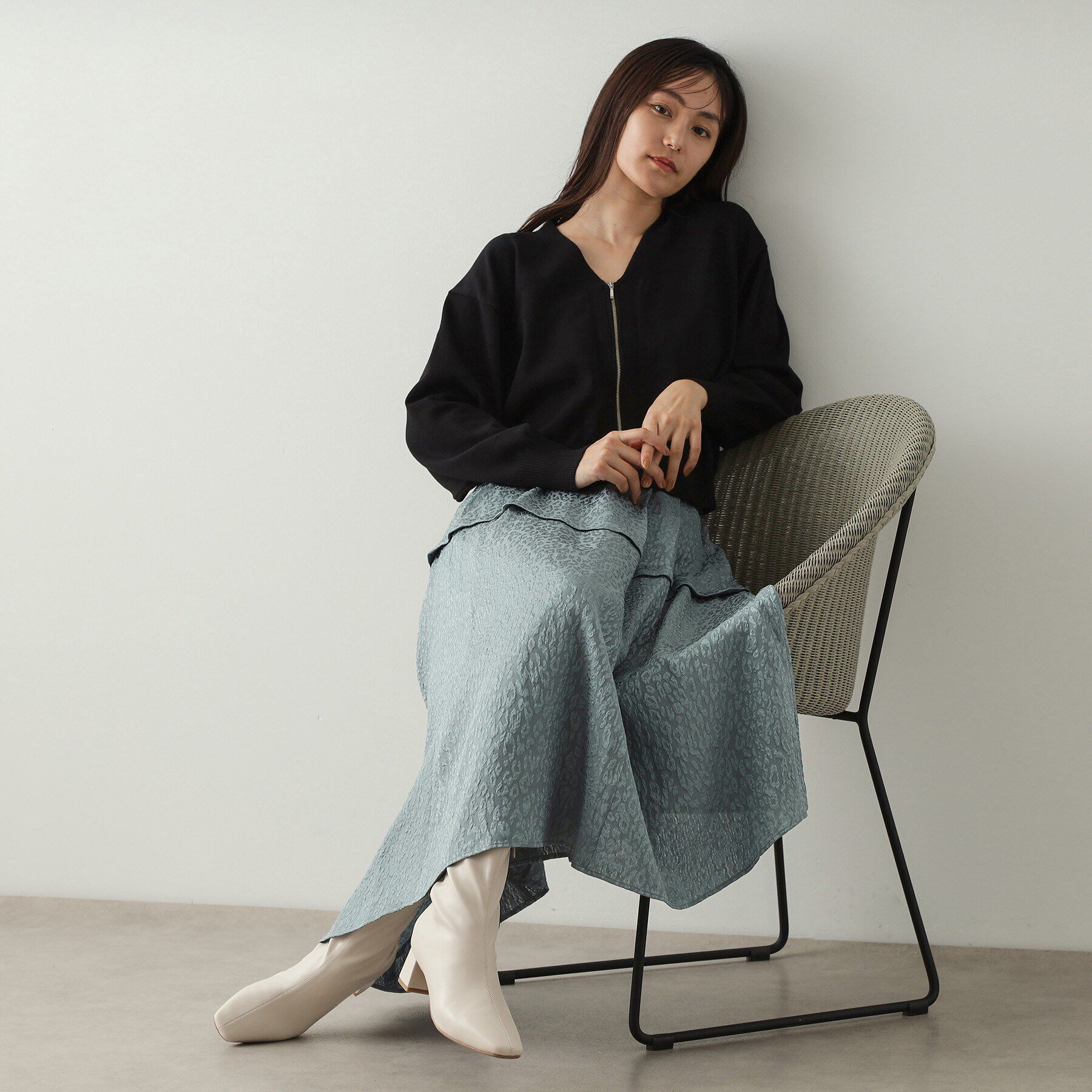 OPAQUE.CLIP「《美人百花掲載》レオパードジャカード フレアスカート【洗濯機洗い可】」|スカート|