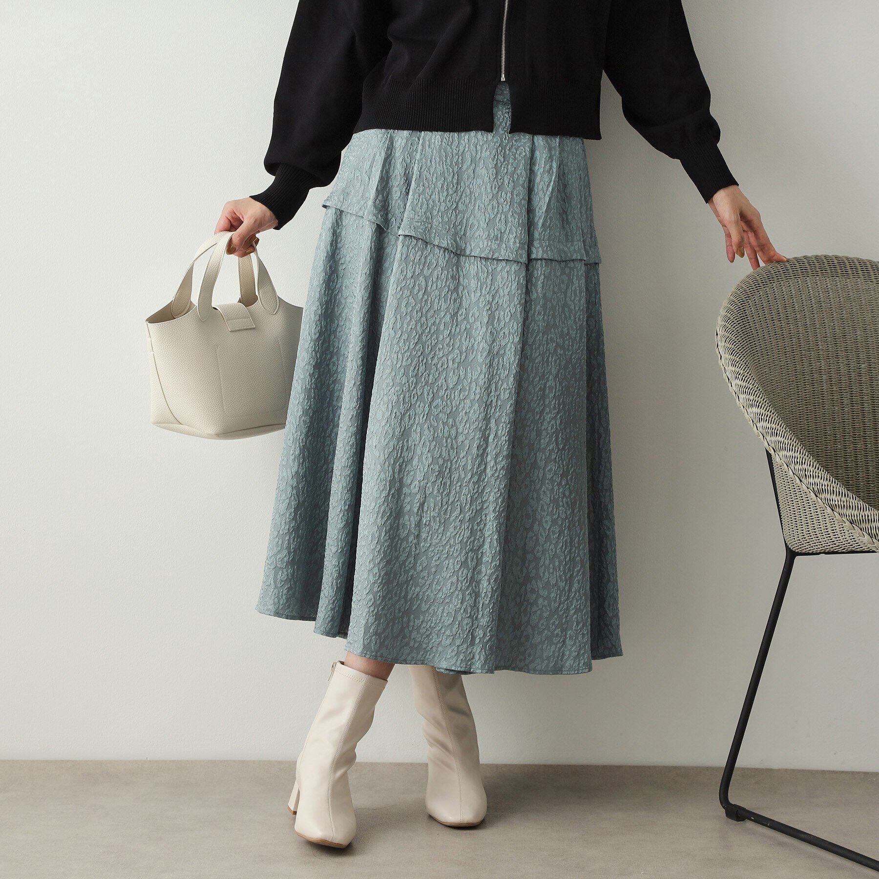 OPAQUE.CLIP「《美人百花掲載》レオパードジャカード フレアスカート【洗濯機洗い可】」|スカート|