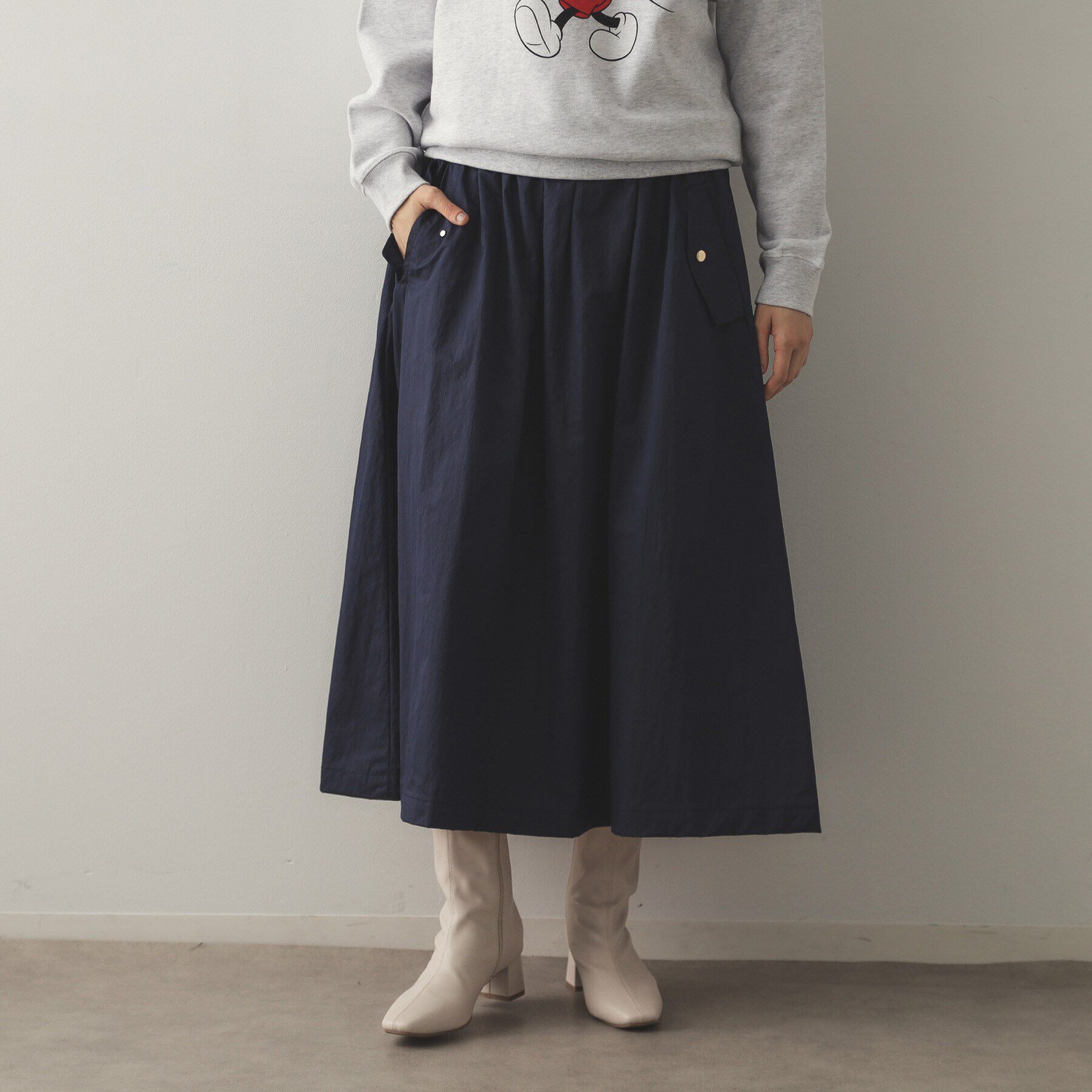 OPAQUE.CLIP「ミリタリーデザインフレアスカート【洗濯機洗い可】」|スカート|ネイビー(094)
