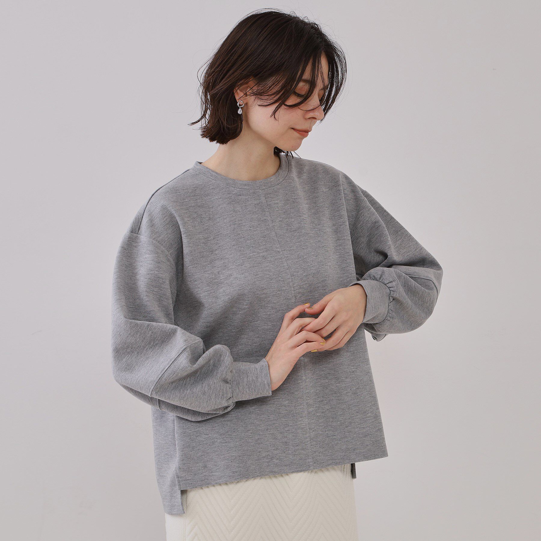 OPAQUE.CLIP「ボリュームスリーブトップス【洗濯機洗い可】」|Tシャツ・カットソー|グレー(012)