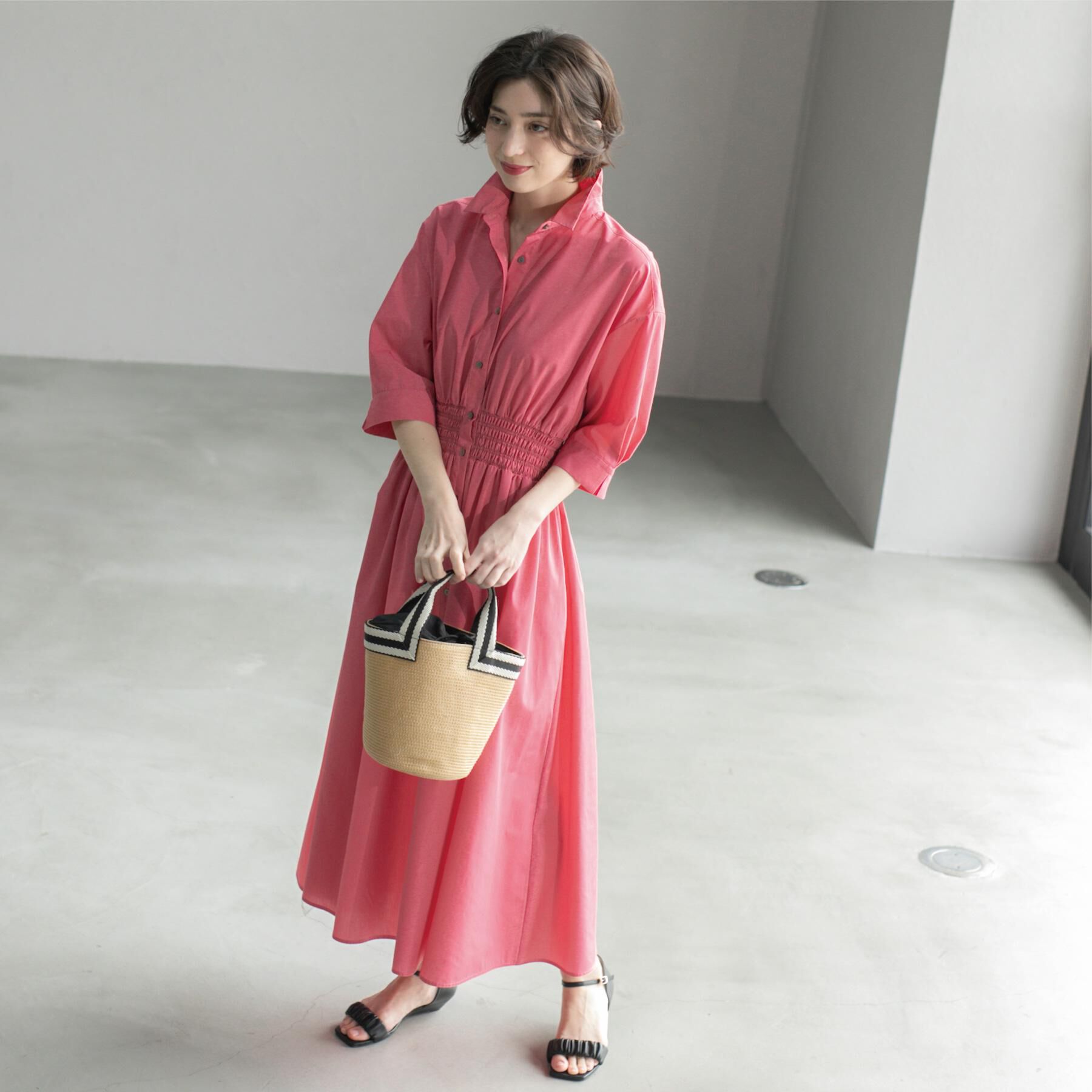 OPAQUE.CLIP「《5色展開》フィット＆フレアシャツワンピース【洗濯機洗い可】」|ワンピース|