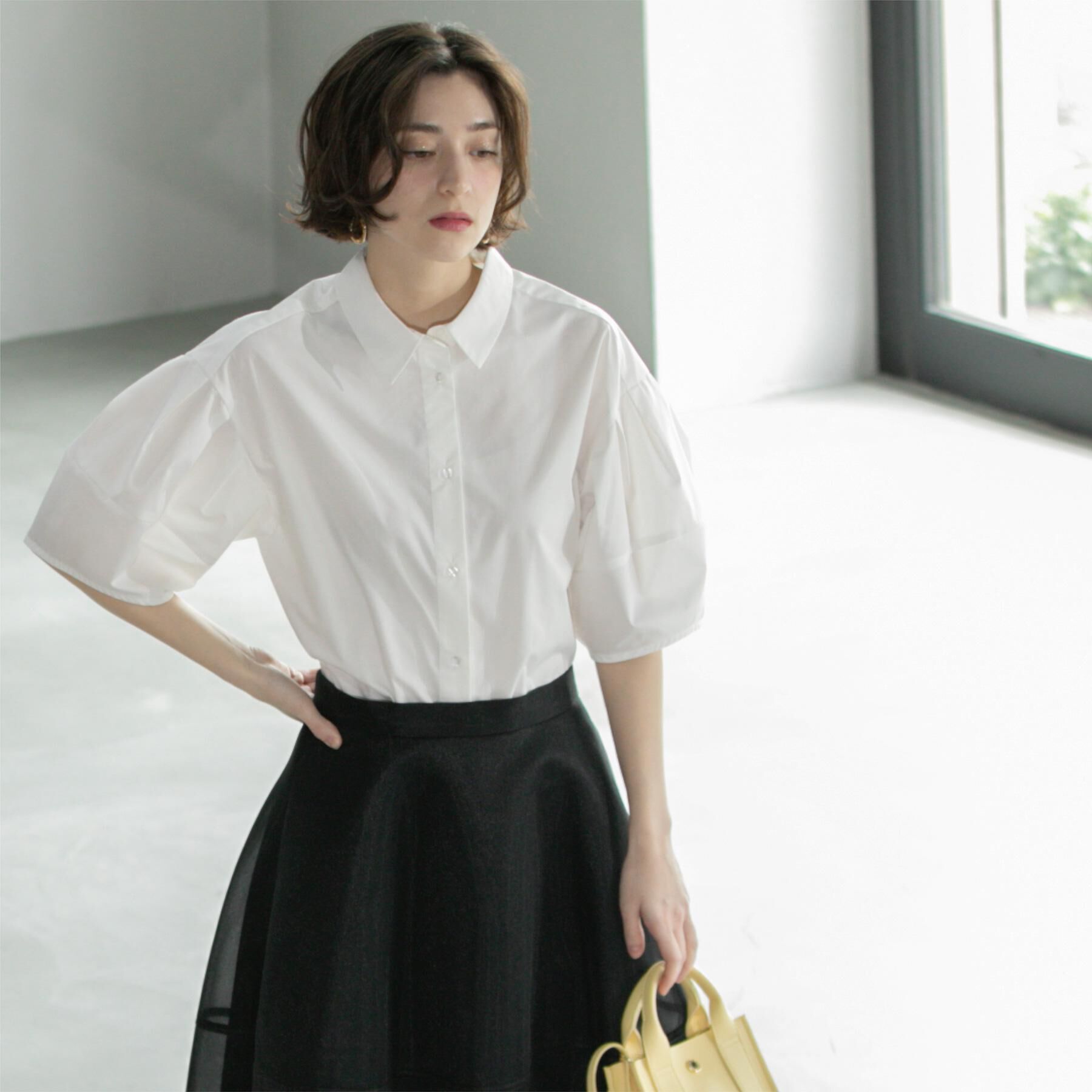 OPAQUE.CLIP「《美人百花掲載》ランタンスリーブシャツ【洗濯機洗い可】」|シャツ・ブラウス|