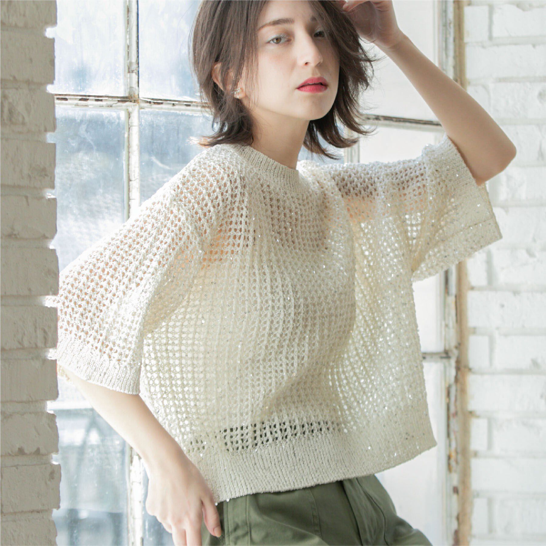 OPAQUE.CLIP「スパンコールメッシュニット」|ニット・セーター|オフホワイト(603