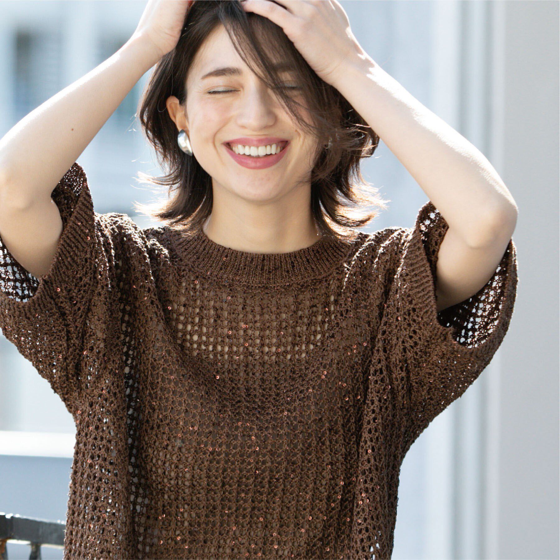 OPAQUE.CLIP「スパンコールメッシュニット」|ニット・セーター|ブラウン(644)