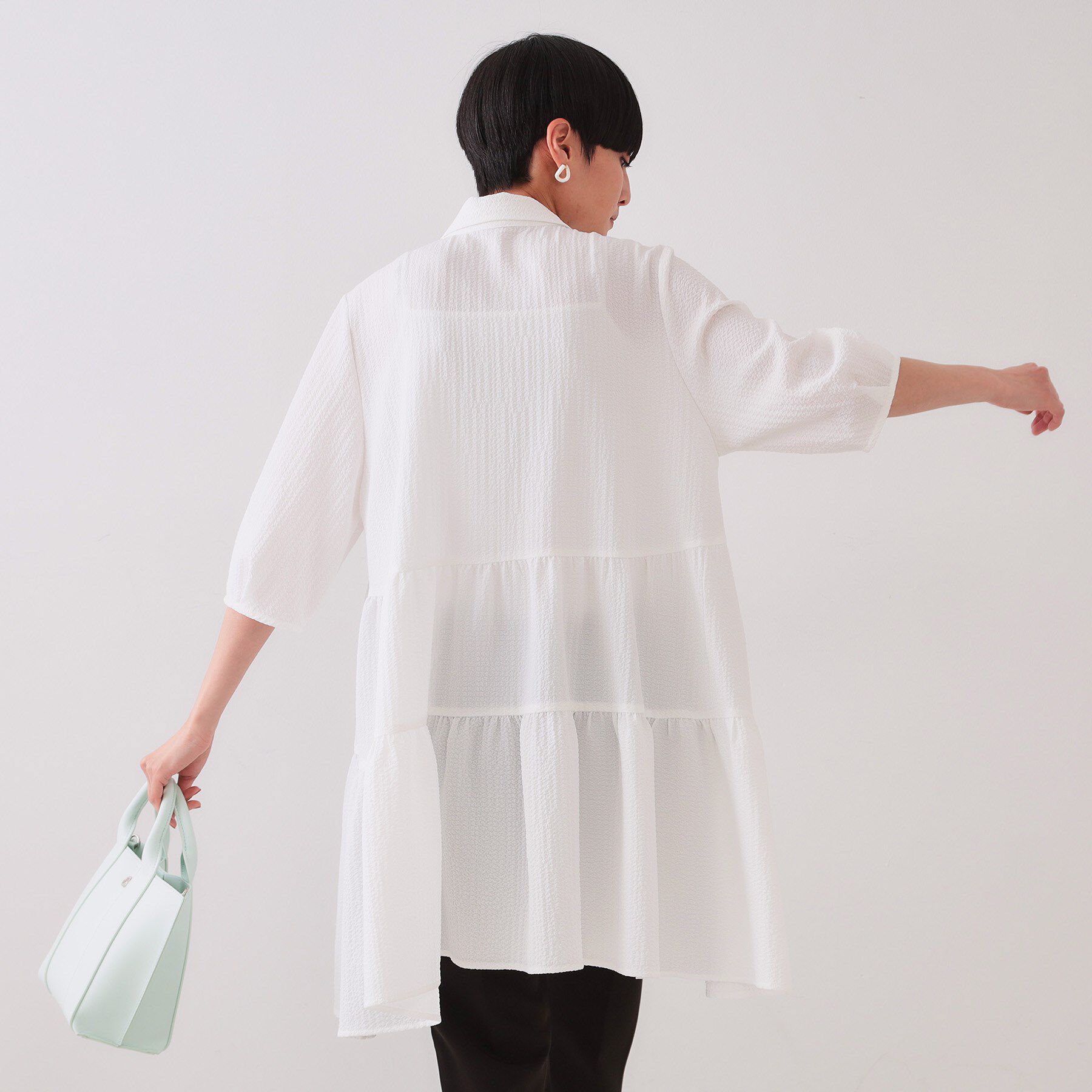 OPAQUE.CLIP「ふくれジャカードティアードチュニックブラウス【洗濯機洗い可】」|シャツ・ブラウス|