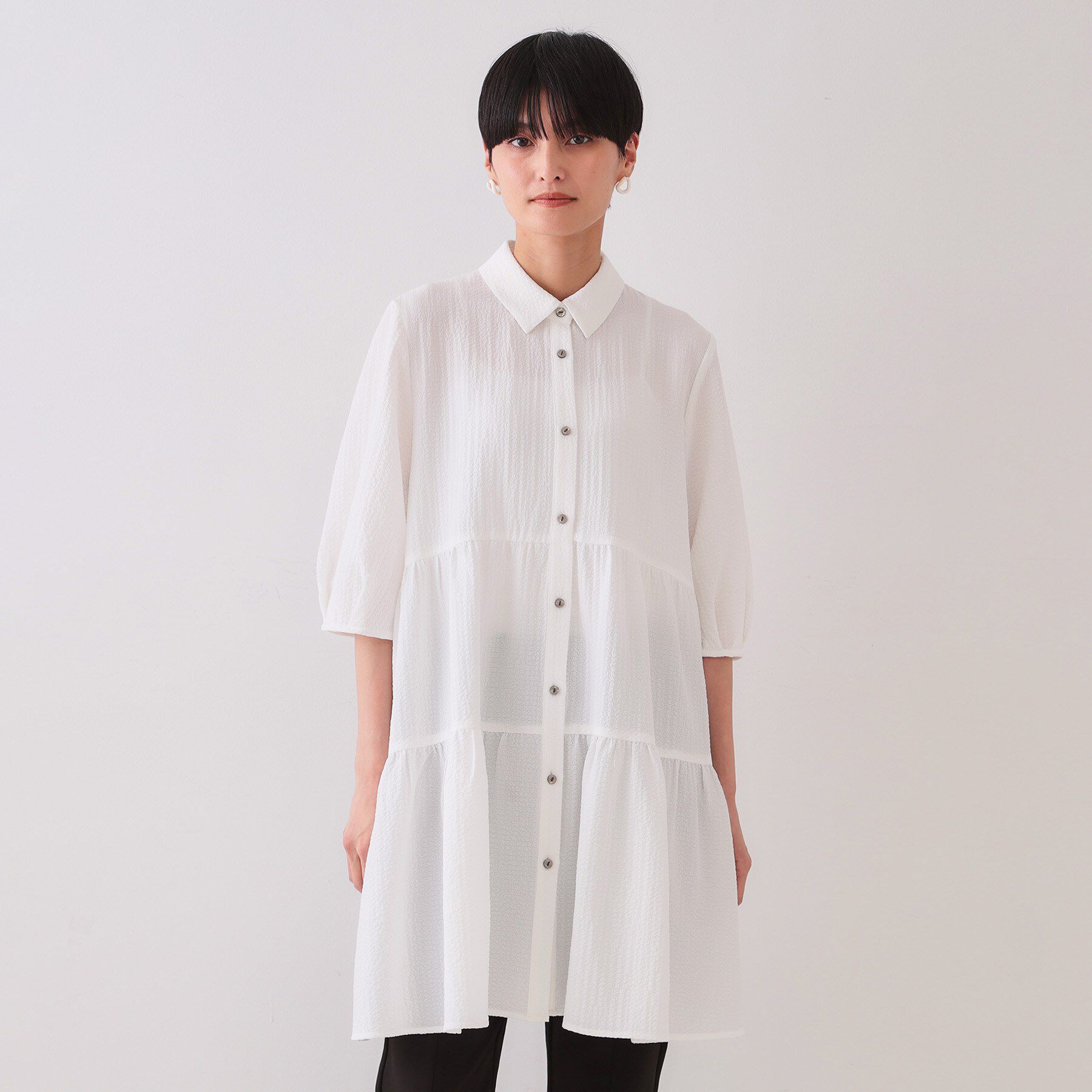 OPAQUE.CLIP「ふくれジャカードティアードチュニックブラウス【洗濯機洗い可】」|シャツ・ブラウス|