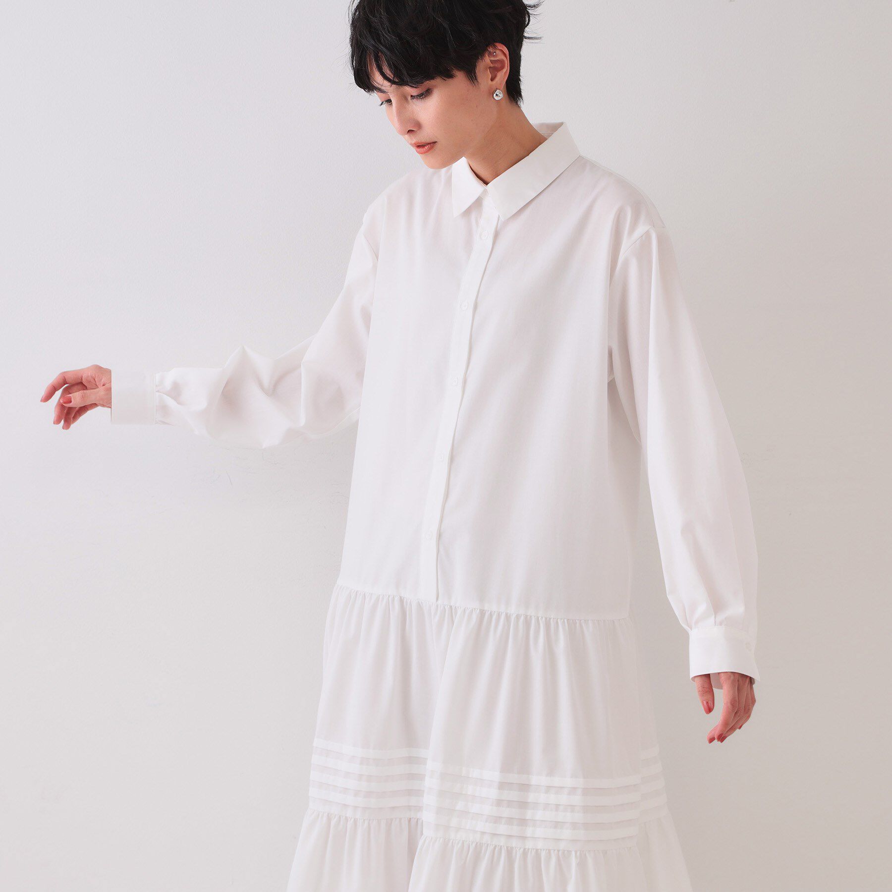 OPAQUE.CLIP「裾タックティアードシャツワンピース【洗濯機洗い可】」|ワンピース|