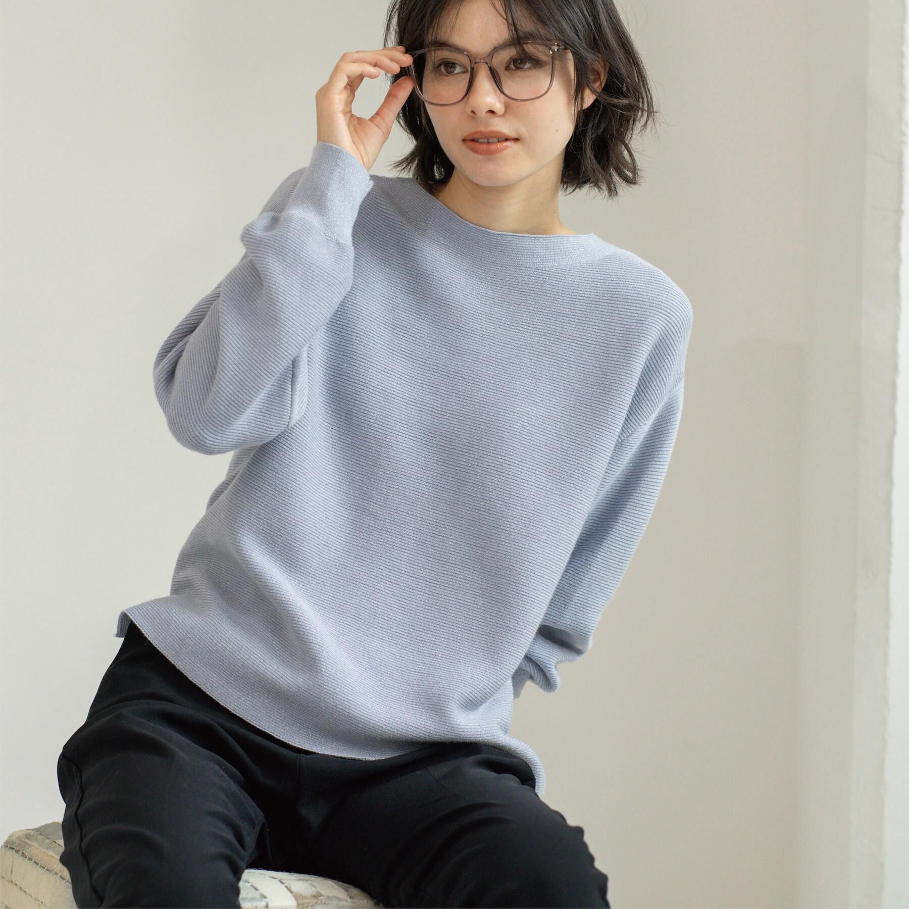 OPAQUE.CLIP「ラメガーターボートネックニット【洗濯機OK】」|ニット・セーター|サックスブルー(69