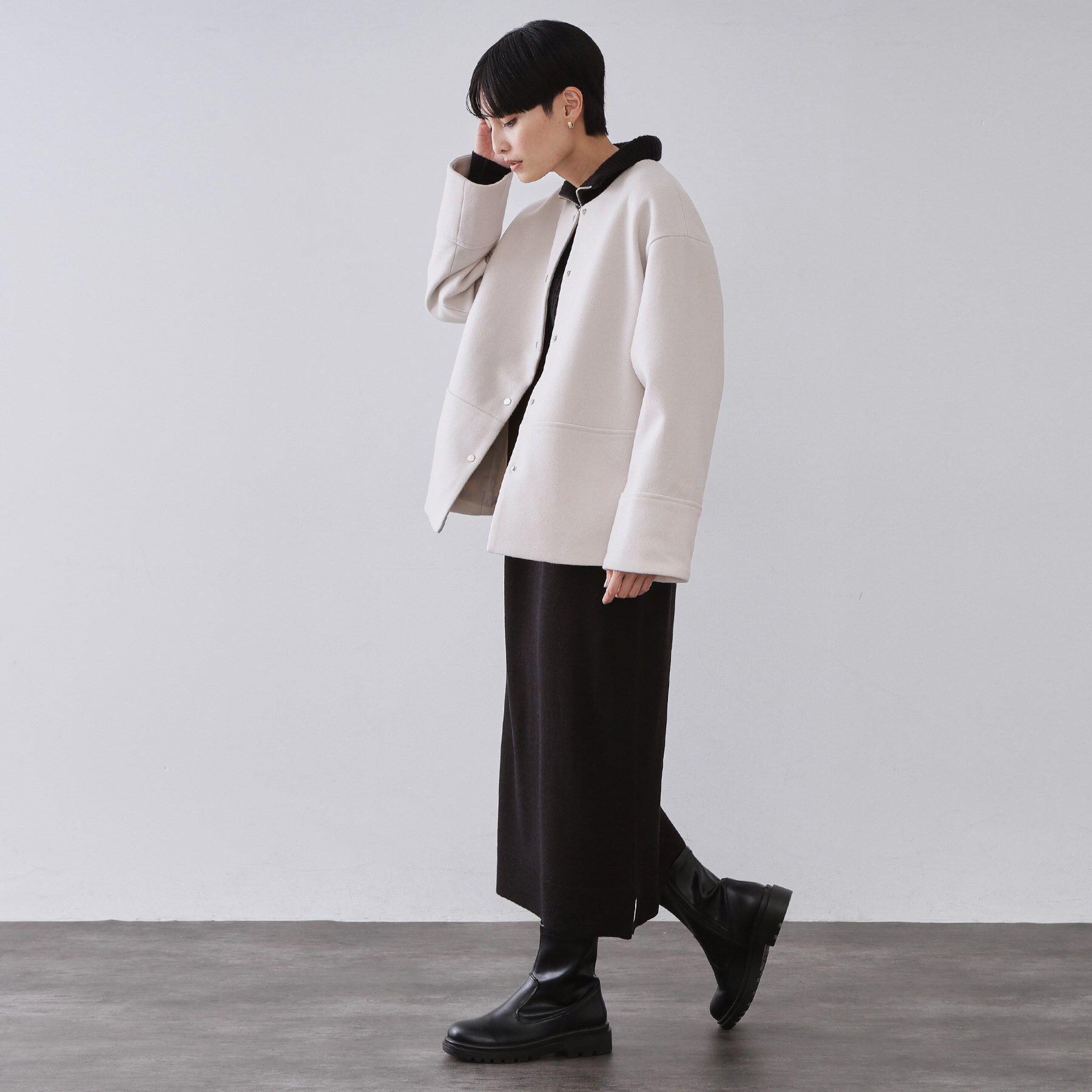 OPAQUE.CLIP「ウールライクメルトン ノーカラーコート【洗濯機OK】」|ノーカラーコート|